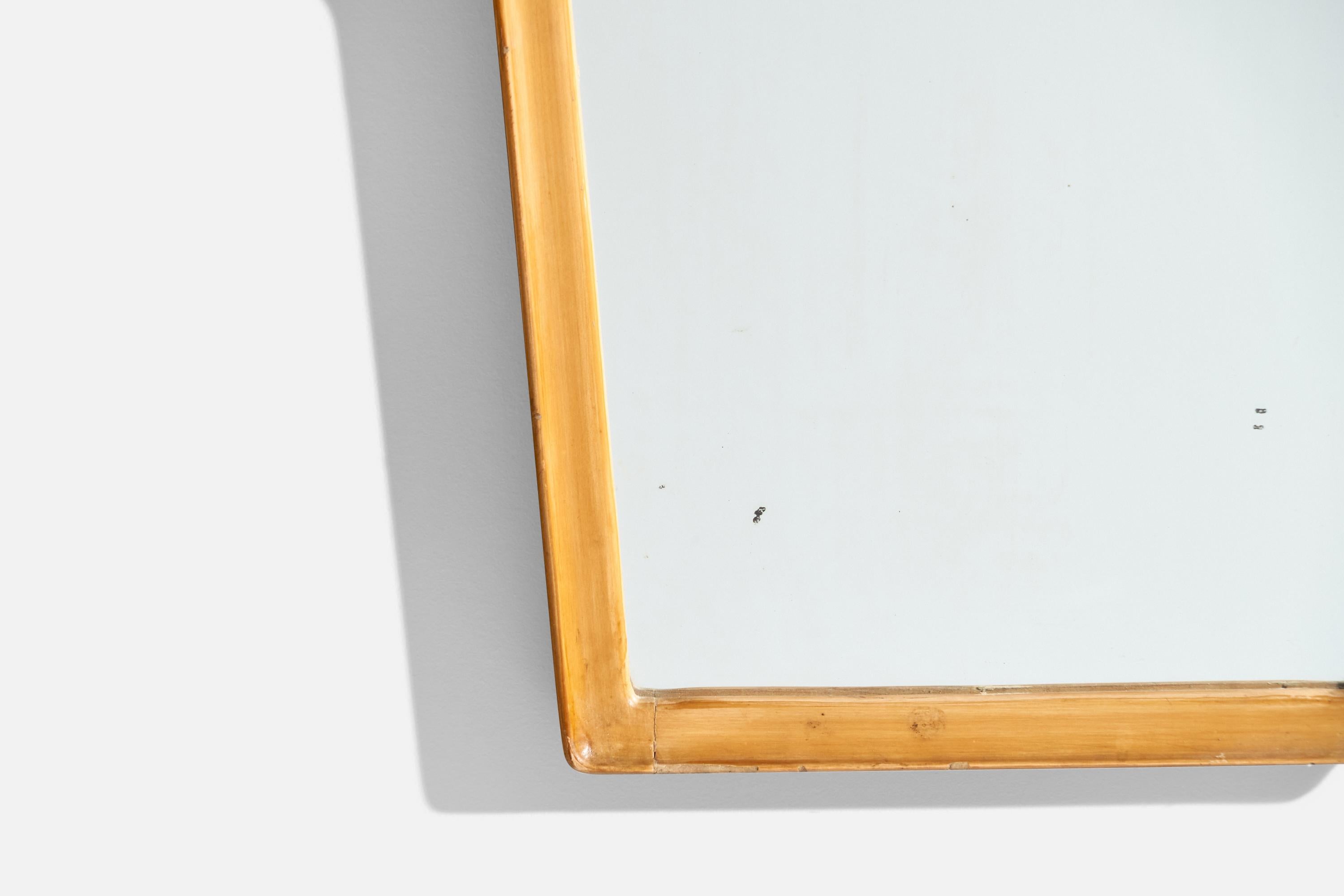 Specchio di design italiano, Wood, Specchio di vetro, Italia, anni '50 in vendita 1