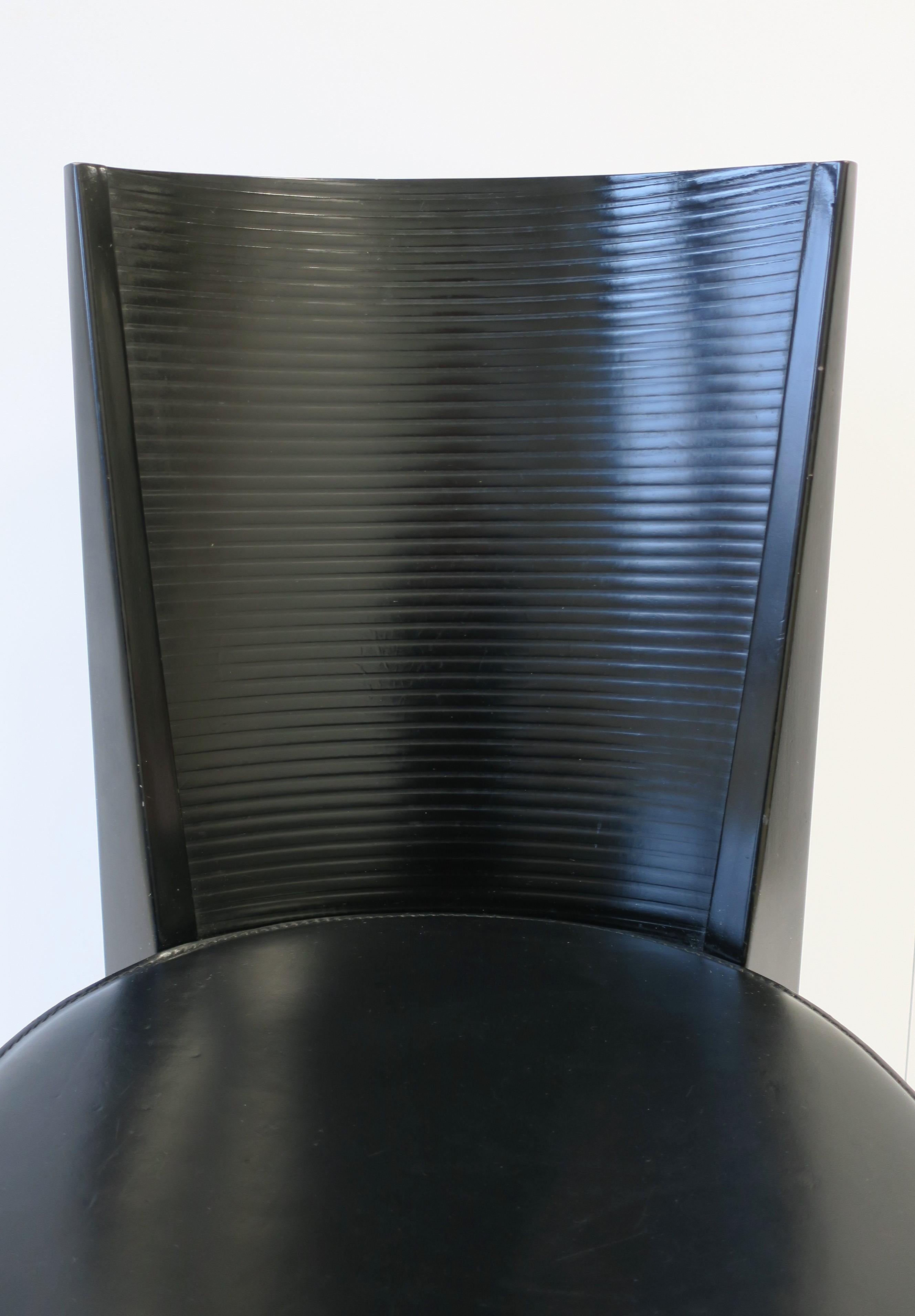 Italian Designer Postmodern Black Lacquer Wood and Leather Side Chair  For Sale 3