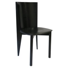 Italian Designer Postmodern Black Lacquer Wood and Leather Side Chair