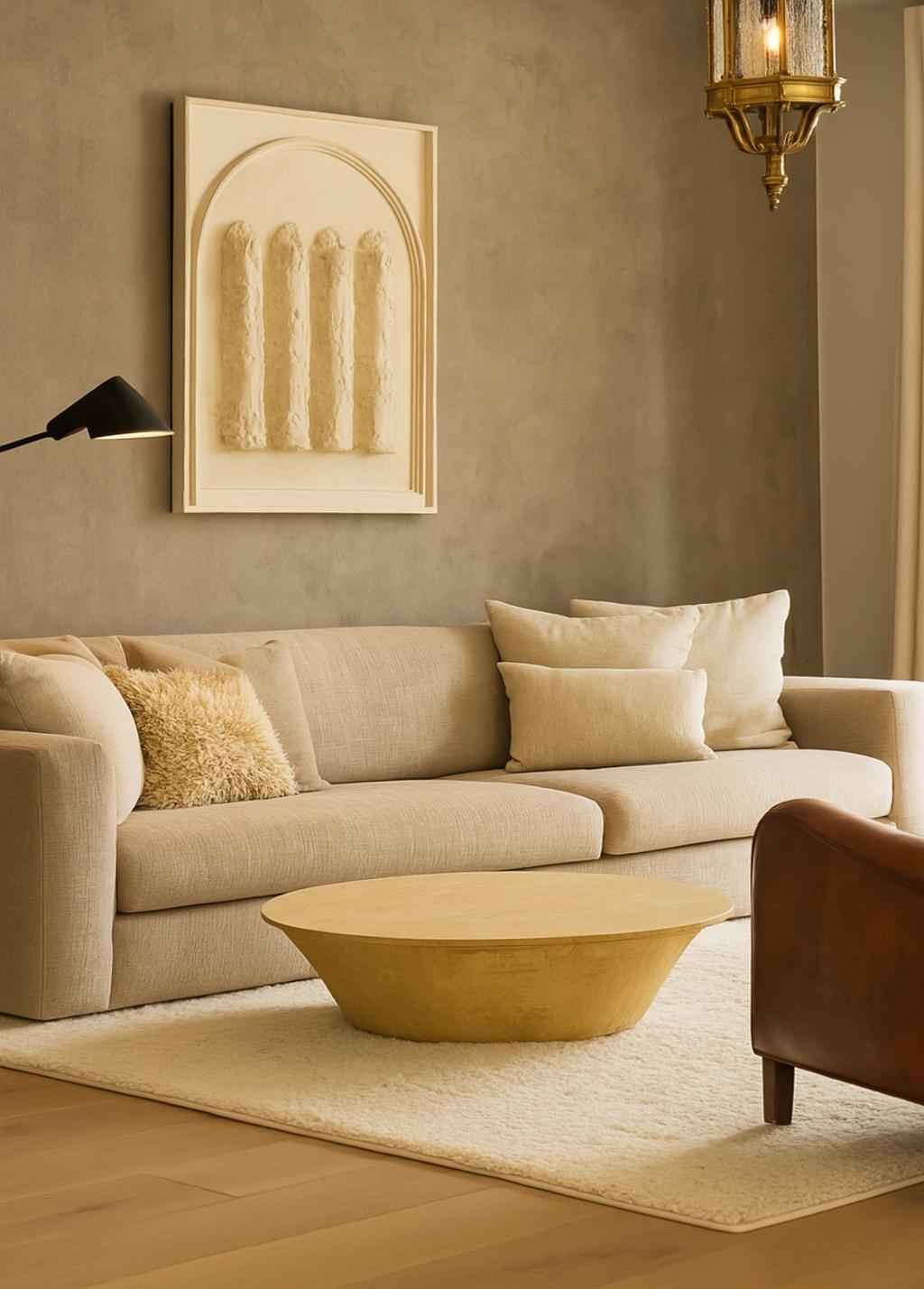Questo straordinario tavolino in glebanite di forma organica e libera, di colore giallo senape, è una creazione firmata dall'artista e product designer italiano Giovanni Minelli (GioMinelli), realizzata su misura per Cosulich Interiors & Antiques,