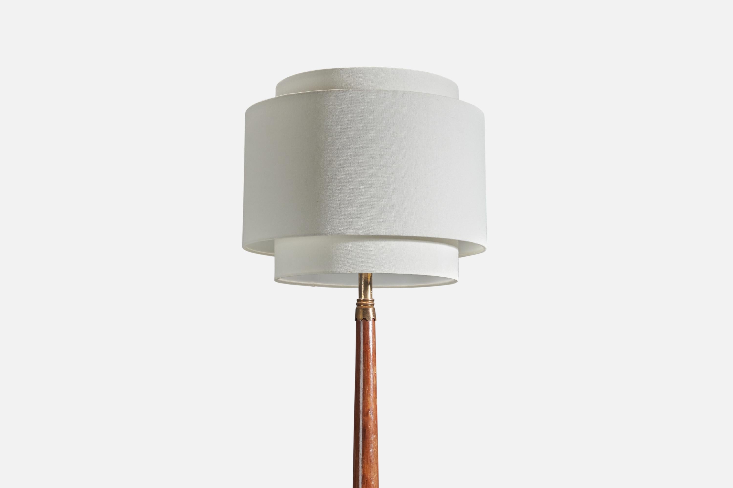 Italian Designer, Floor Lamp, Mahogany, Brass, Fabric, Italy, 1940s In Good Condition For Sale In High Point, NC