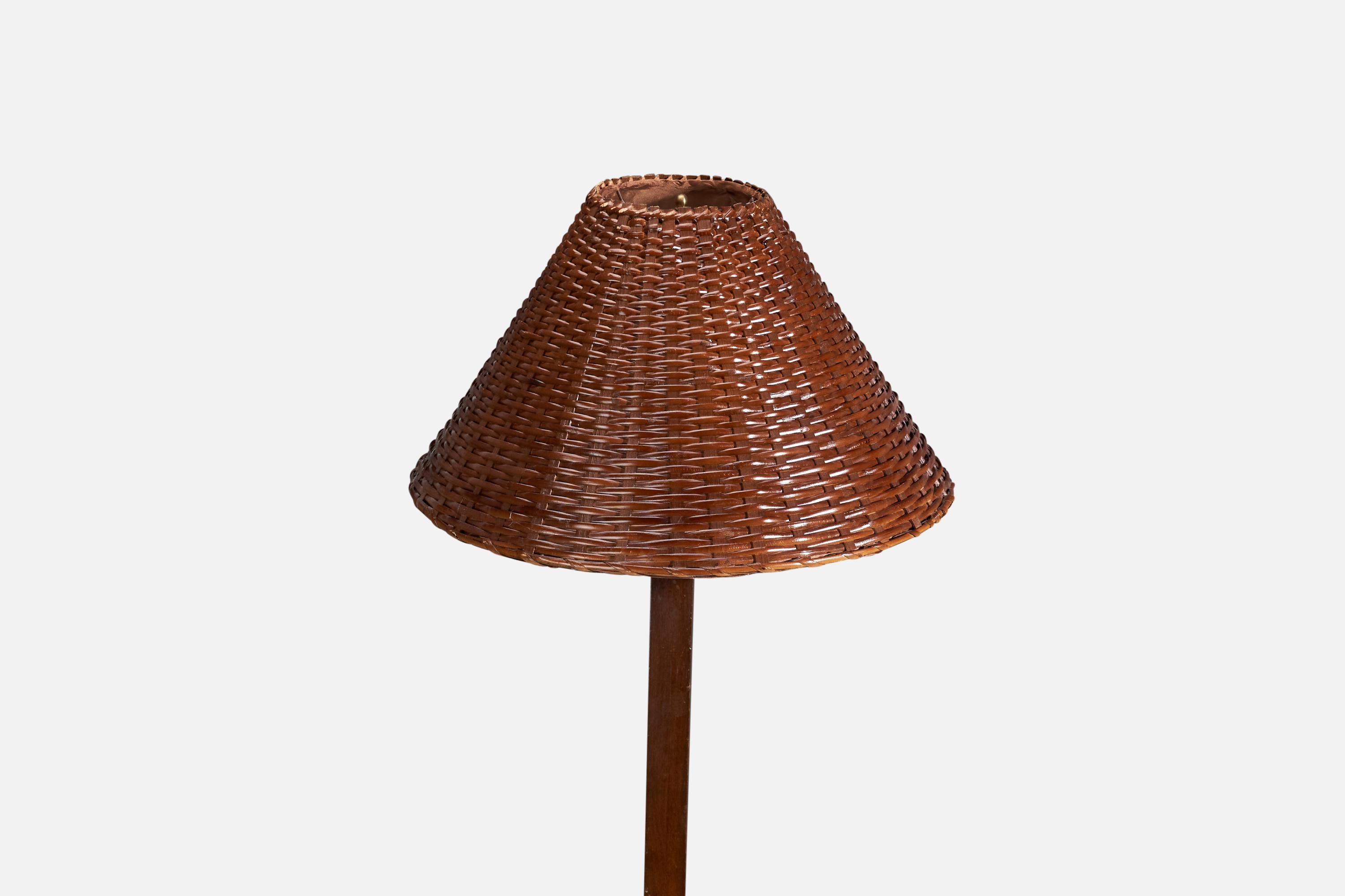 Milieu du XXe siècle Lampadaire de designer italien, laiton, bois de rose, tissu, Italie, années 1940 en vente