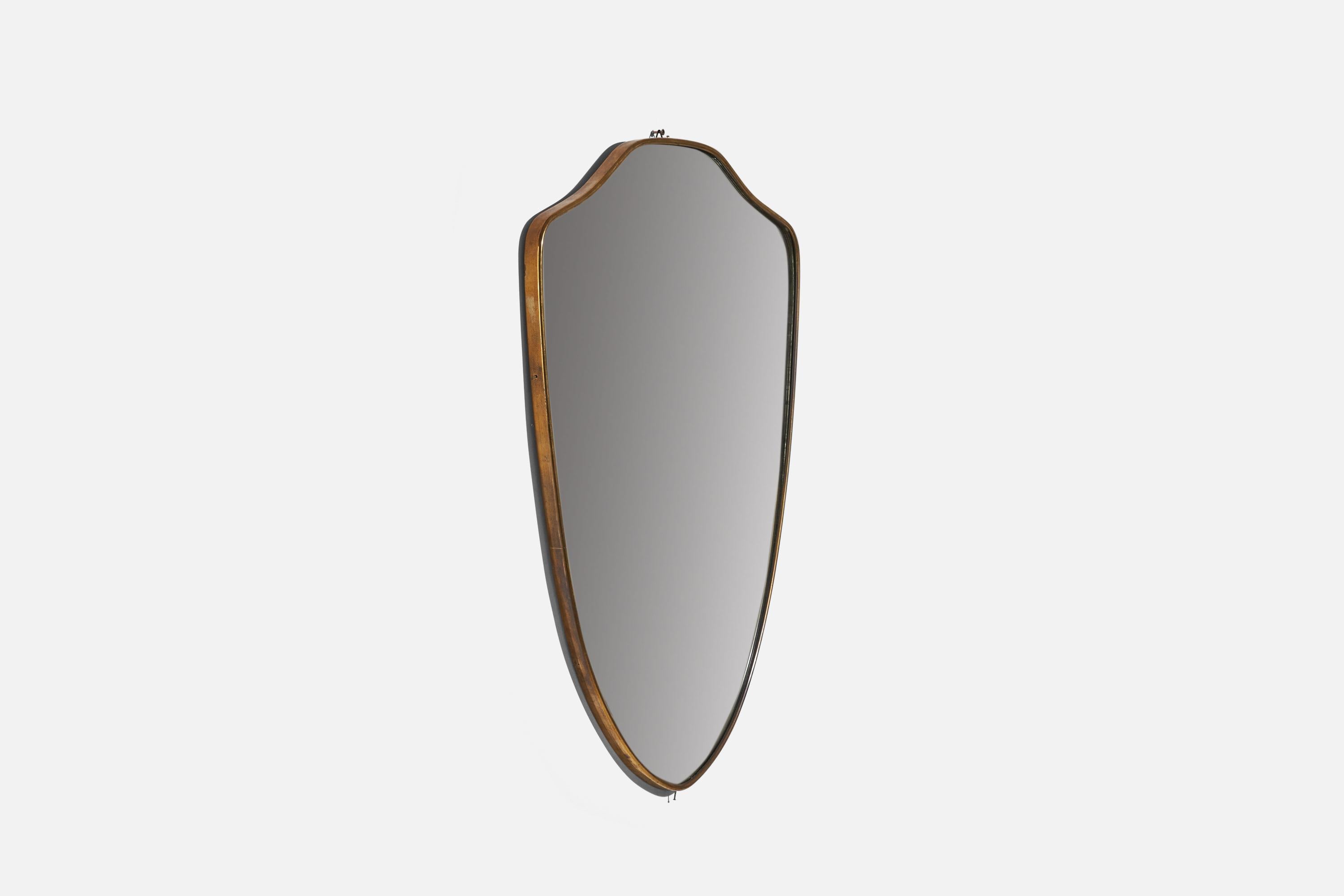 Mid-20th Century Italian Designer, Wall Mirror, Brass, Mirror Glass, Italy, 1950s For Sale