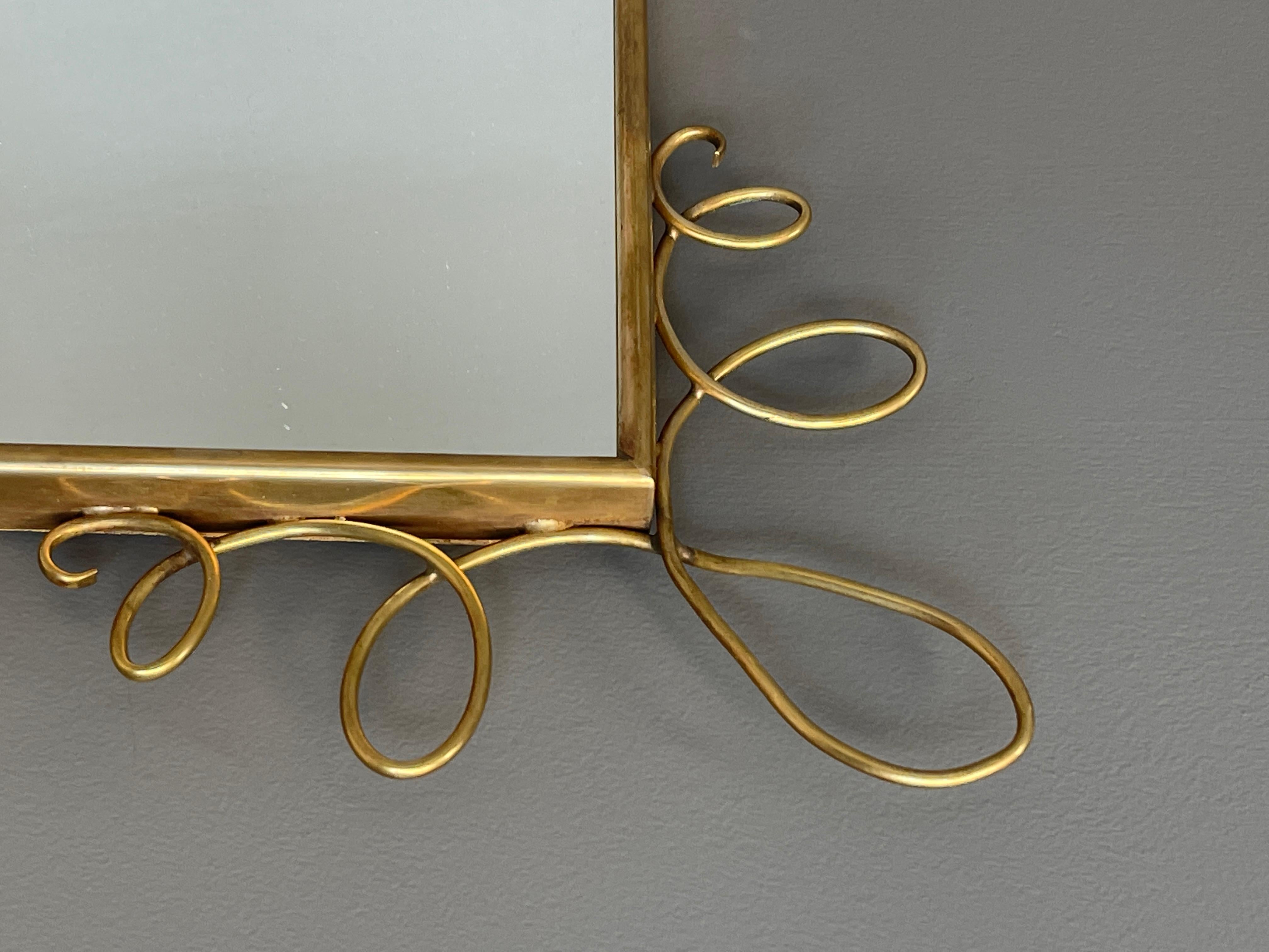 Mid-Century Modern Italian Designer, Modernist Mirror, Brass, Mirror Glass, Italy, 1950s