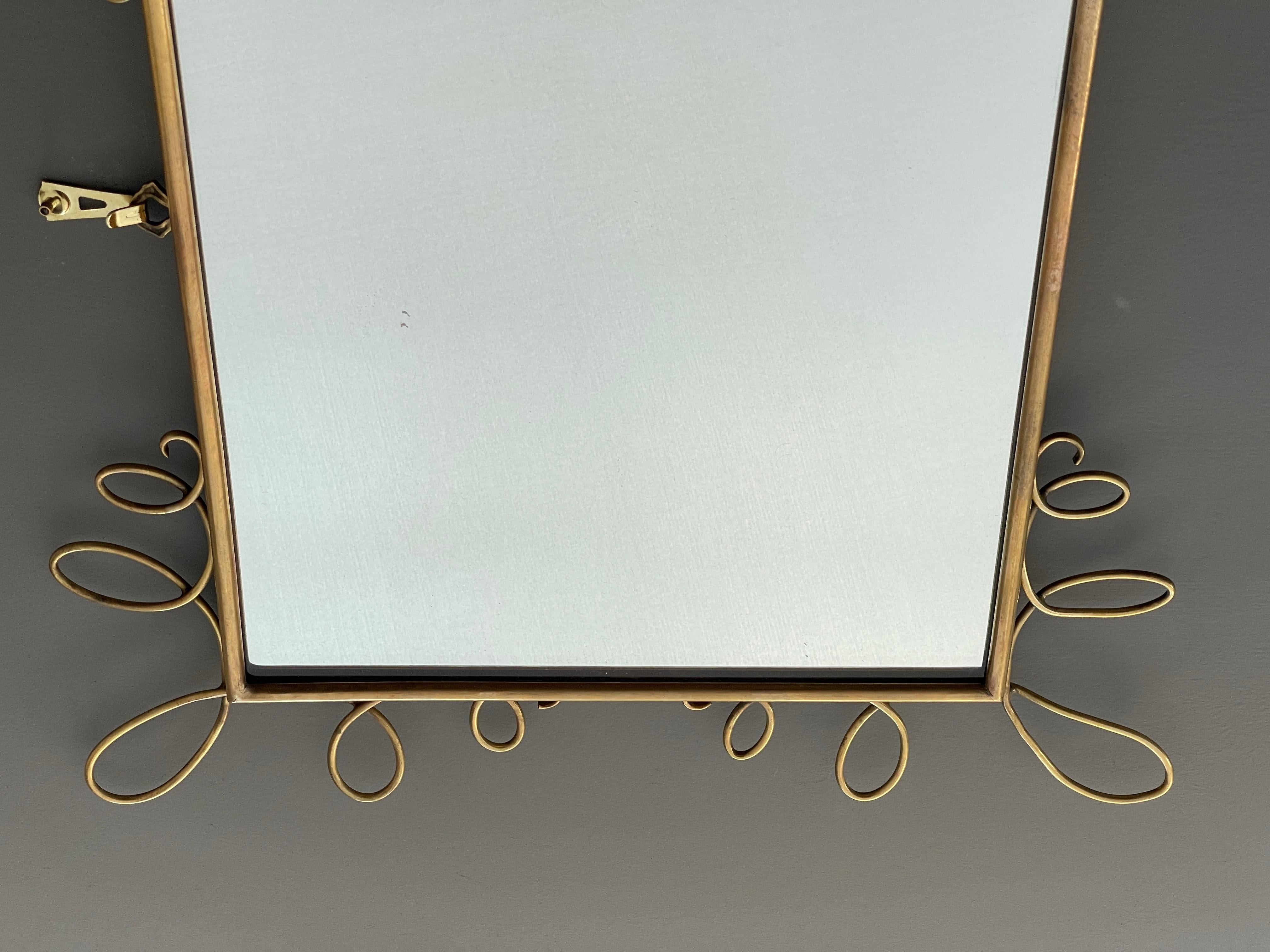 Mid-20th Century Italian Designer, Modernist Mirror, Brass, Mirror Glass, Italy, 1950s