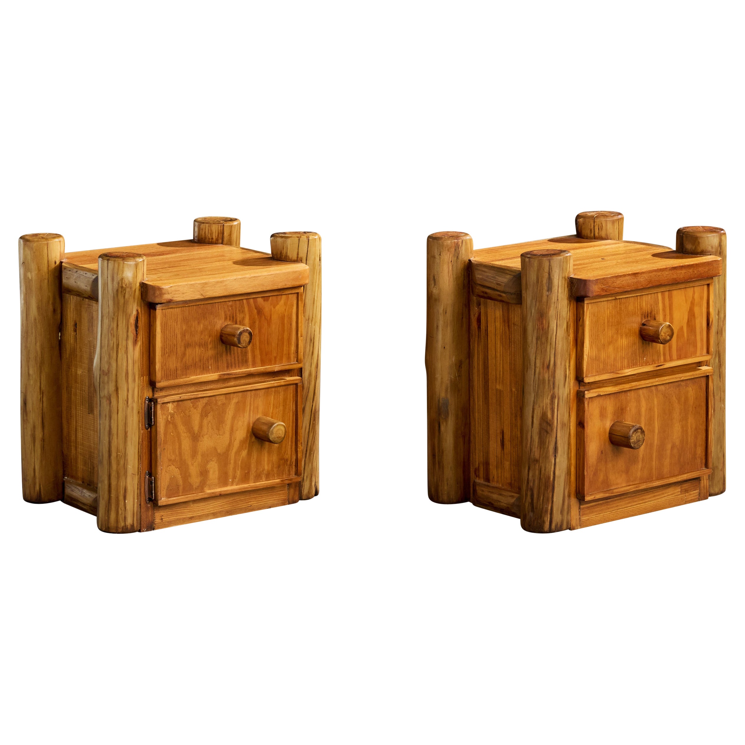 Italian Designer, Nighstands, Pine, Italy, 1960s For Sale