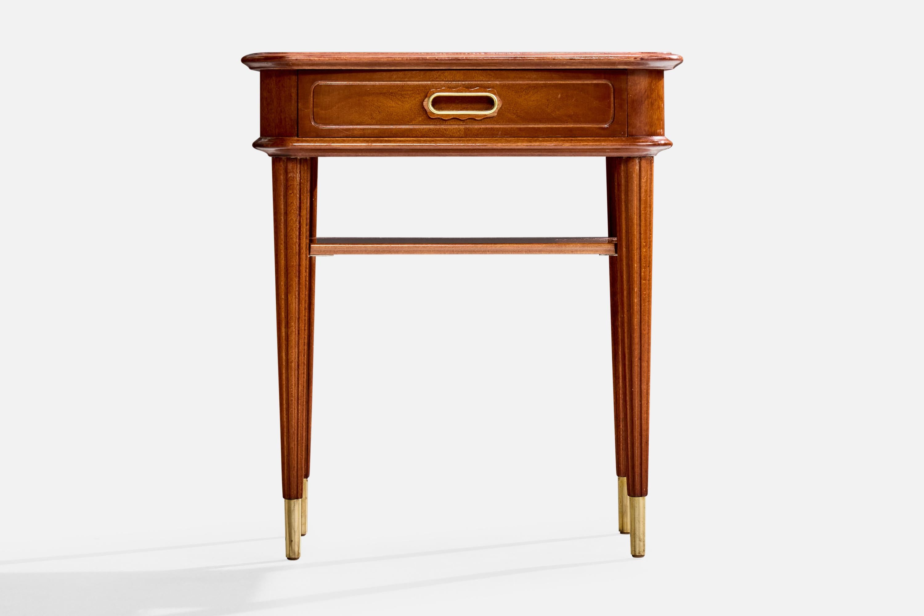 Metà XX secolo Comodini di design italiano, Noce, Ottone, Italia, anni '50