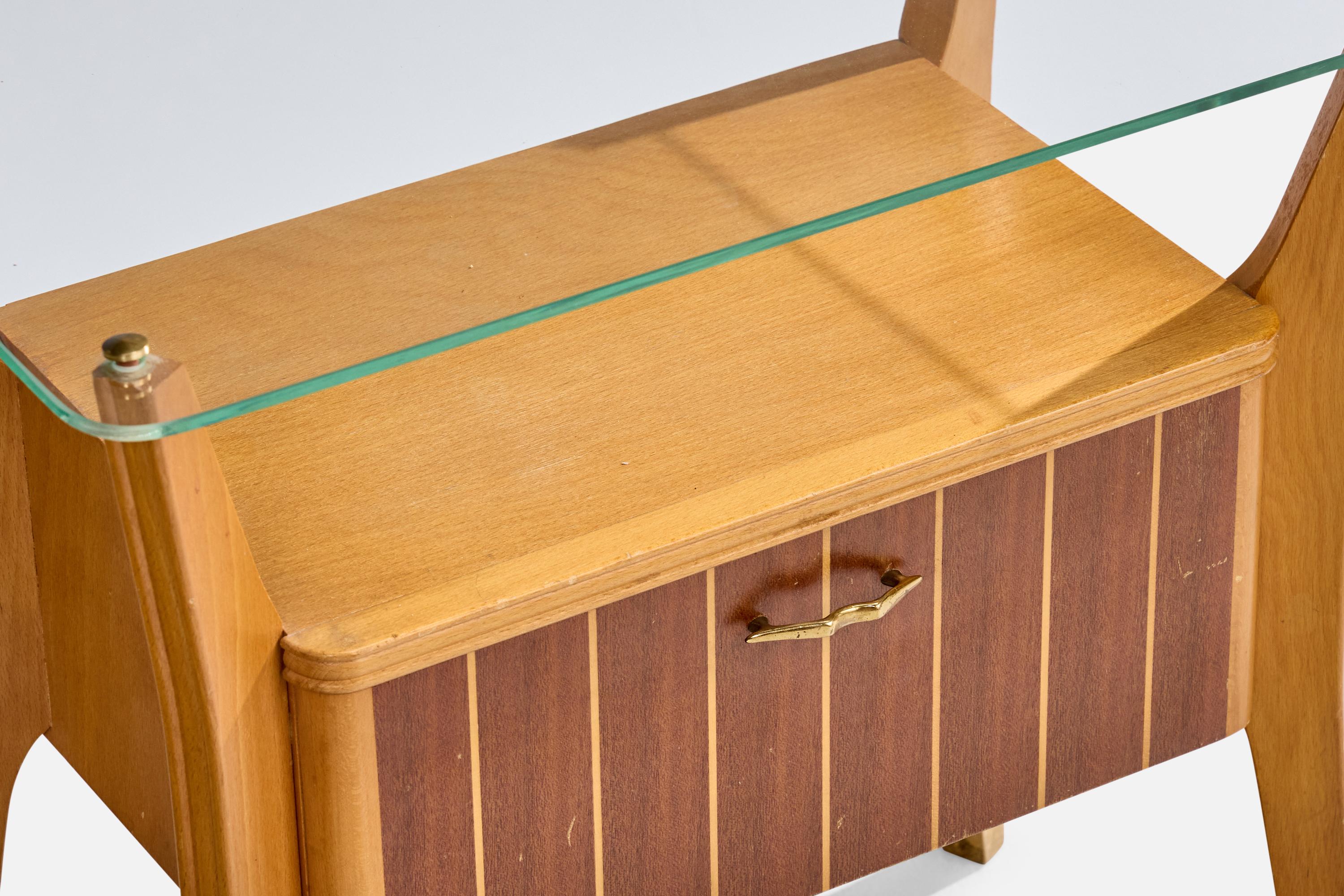 Italian Designer, Nighstands, Wood, Glass, Italy, 1960s For Sale 5