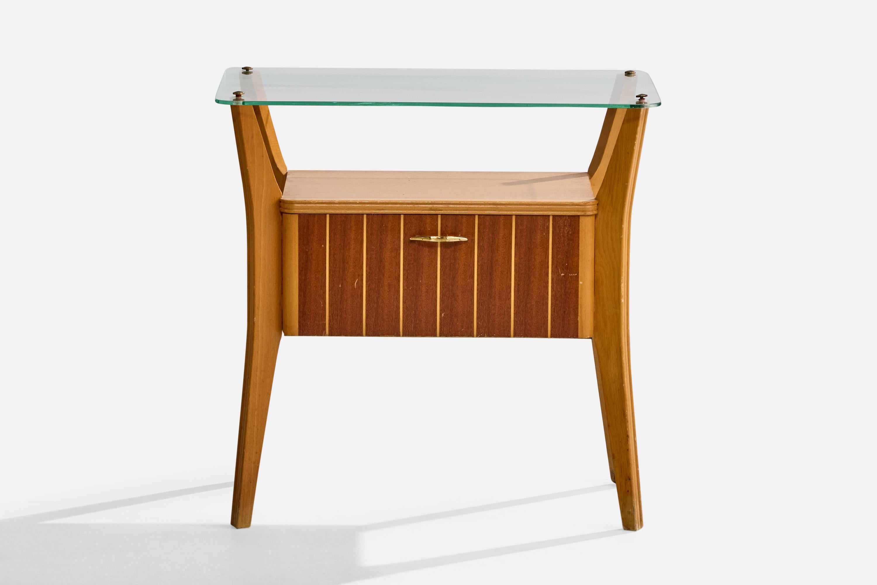 Mid-20th Century Italian Designer, Nighstands, Wood, Glass, Italy, 1960s For Sale