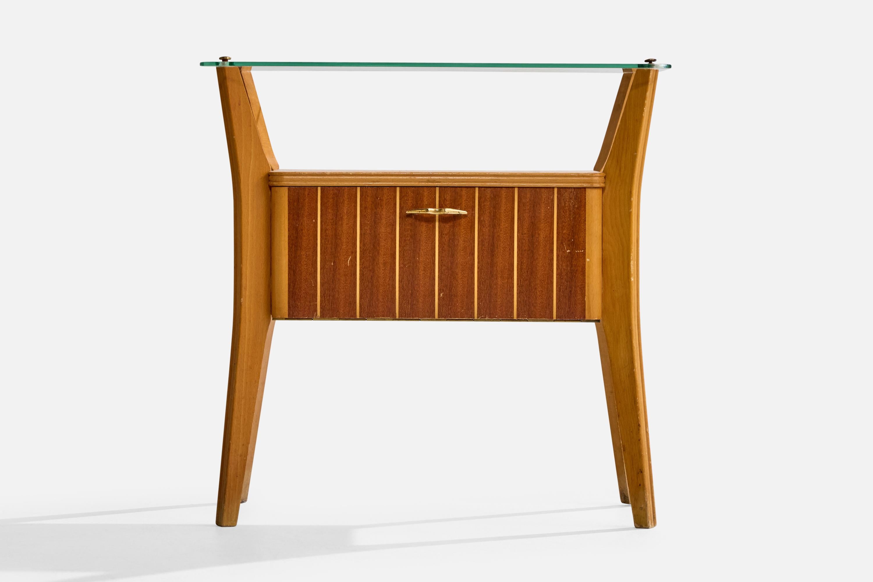 Italian Designer, Nighstands, Wood, Glass, Italy, 1960s For Sale 1