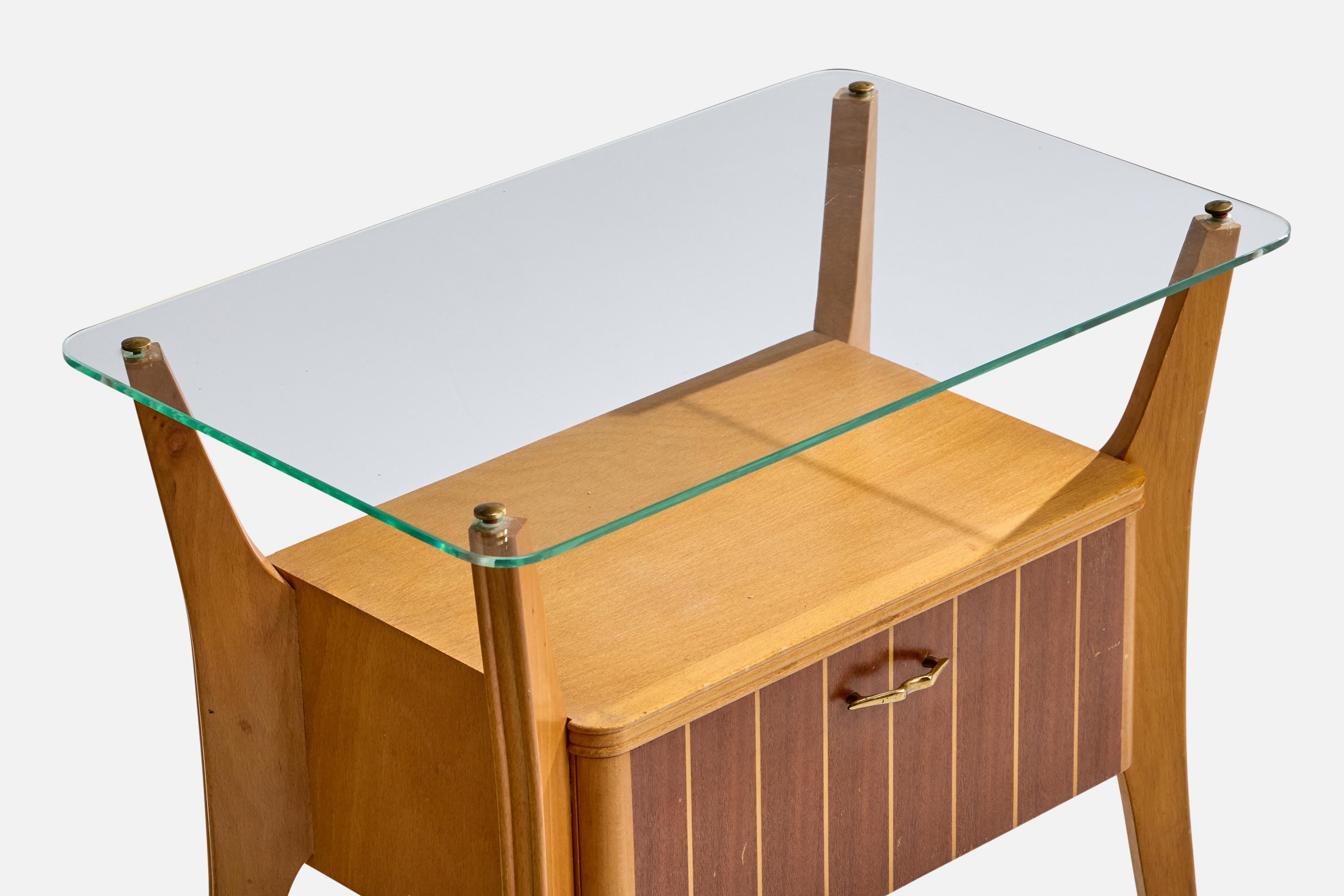 Italian Designer, Nighstands, Wood, Glass, Italy, 1960s For Sale 2
