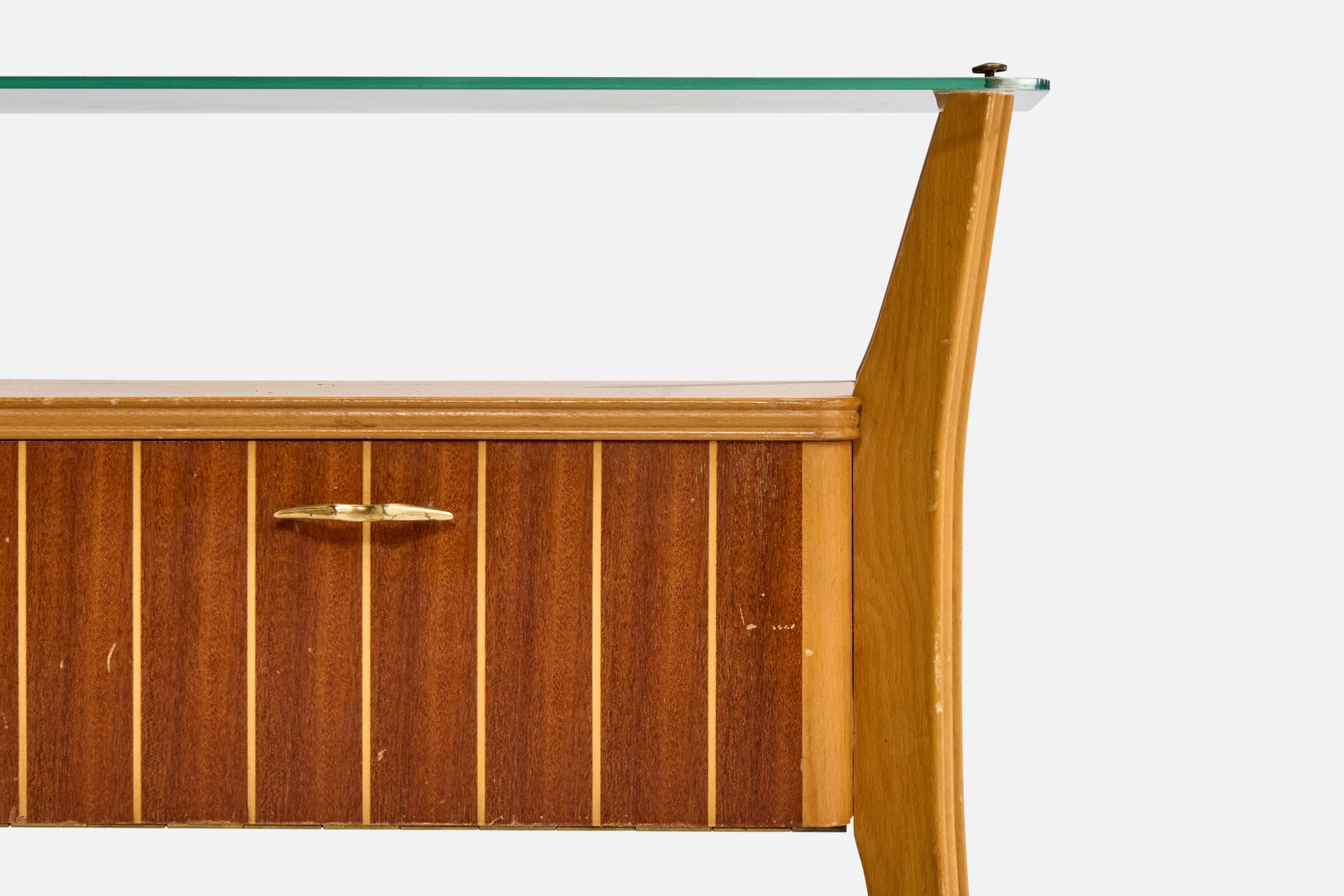 Italian Designer, Nighstands, Wood, Glass, Italy, 1960s For Sale 4