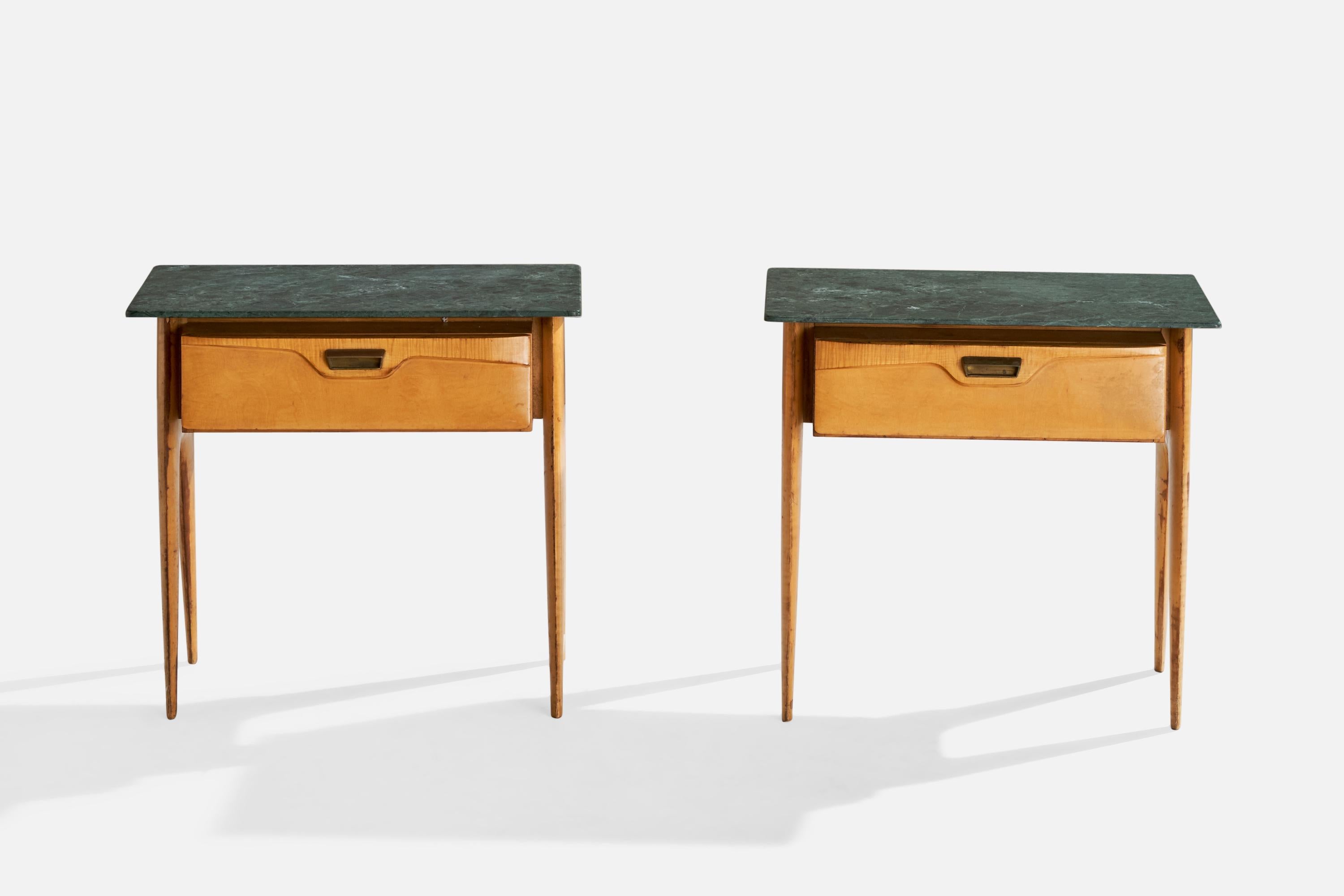 Italiano Designer italiano, Comodini, Wood, Marmo, Ottone, Italia, anni '40 in vendita