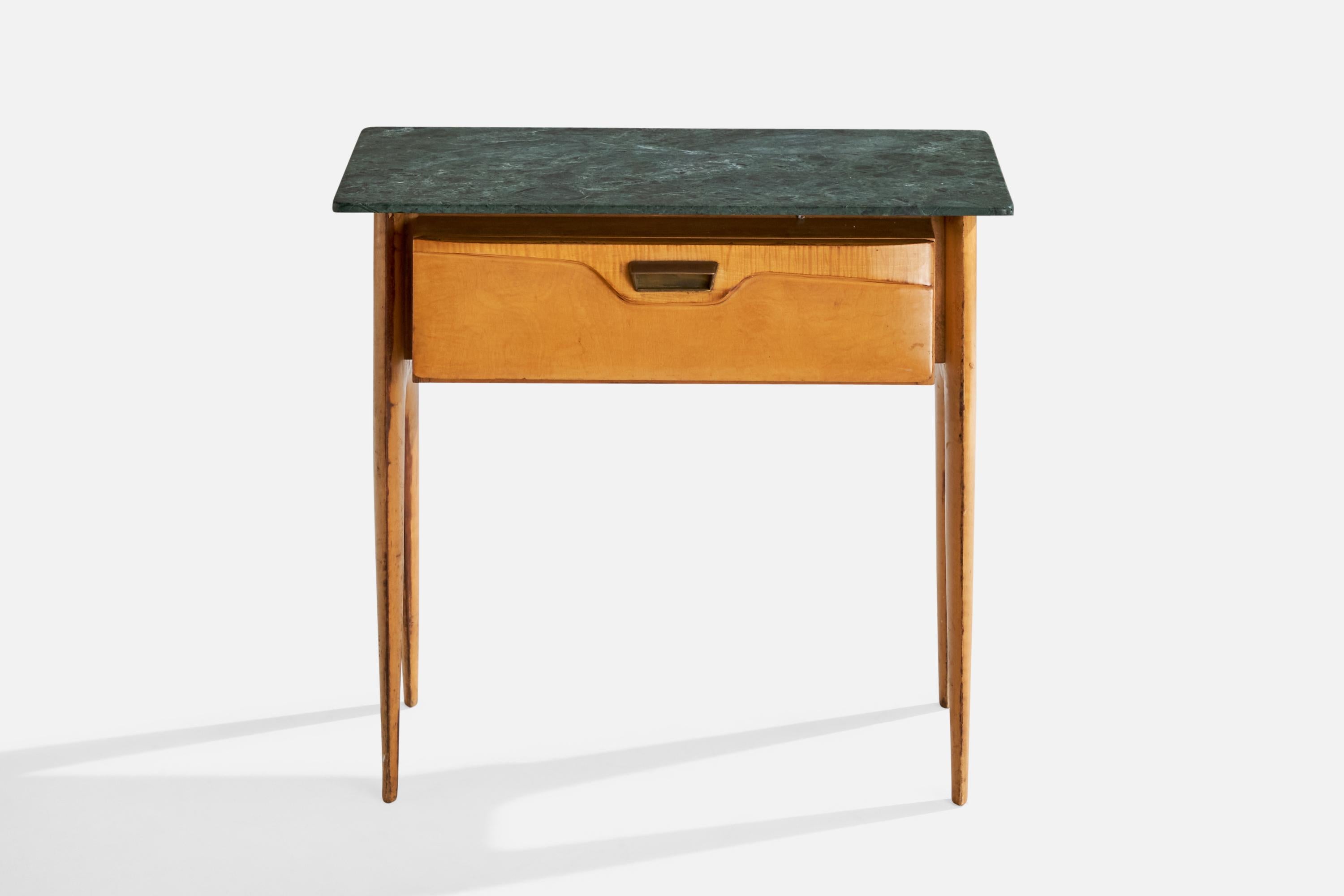 Metà XX secolo Designer italiano, Comodini, Wood, Marmo, Ottone, Italia, anni '40 in vendita