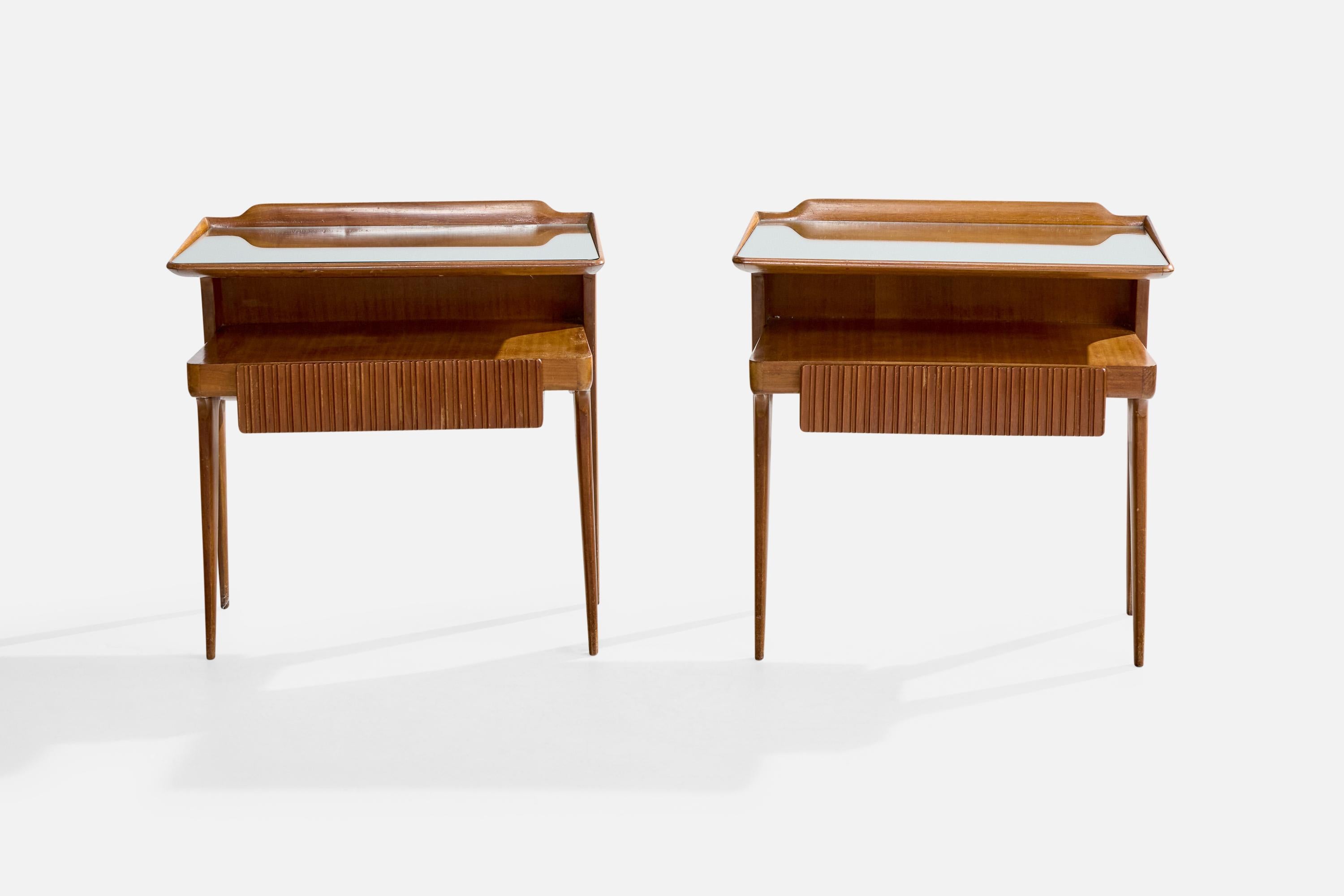 Mid-Century moderno Designer italiano, Comodini, Legno, Specchio, Italia, anni '50 in vendita