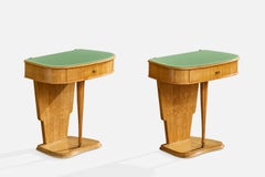 Italian Designer, Nightstands, Wood, Brass, Glass, Italy, 1950s