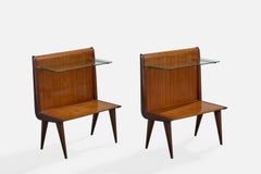 Italian Designer, Nightstands, Wood, Brass, Glass, Italy, 1950s