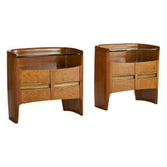 Comodini di design italiano, Wood, ottone, vetro, Italia, anni '50