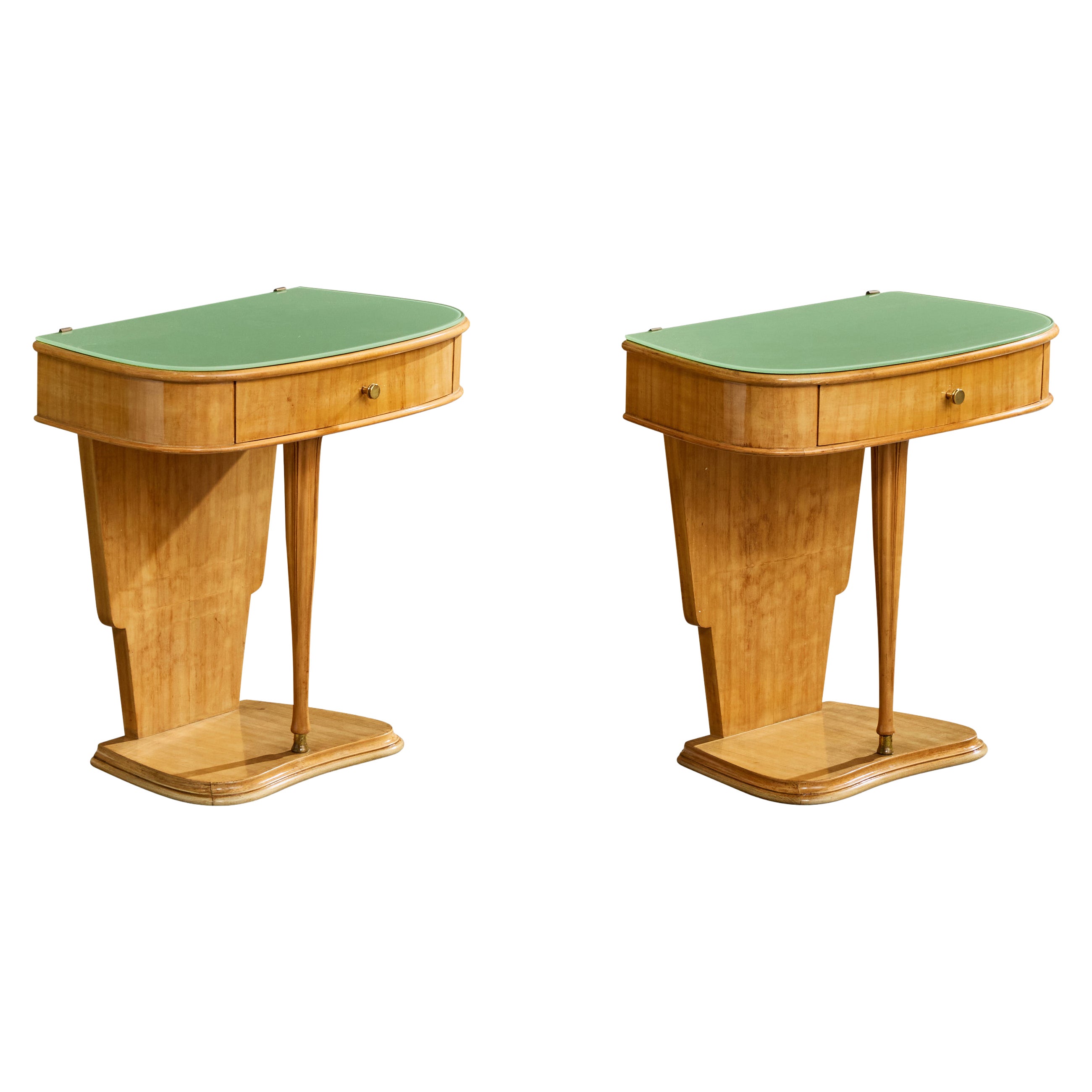 Italian Designer, Nightstands, Wood, Brass, Glass, Italy, 1950s