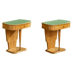Italian Designer, Nightstands, Wood, Brass, Glass, Italy, 1950s