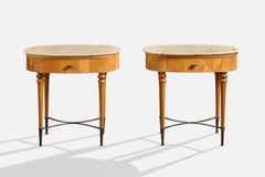 Italian Designer, Nightstands, Wood, Brass, Marble, Italy, 1950s