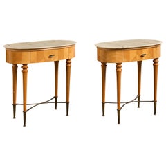 Italian Designer, Nightstands, Wood, Brass, Marble, Italy, 1950s