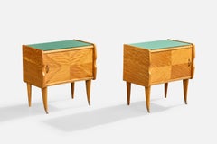 Italian Designer, Nightstands, Wood, Glass, Brass, Italy, 1940s
