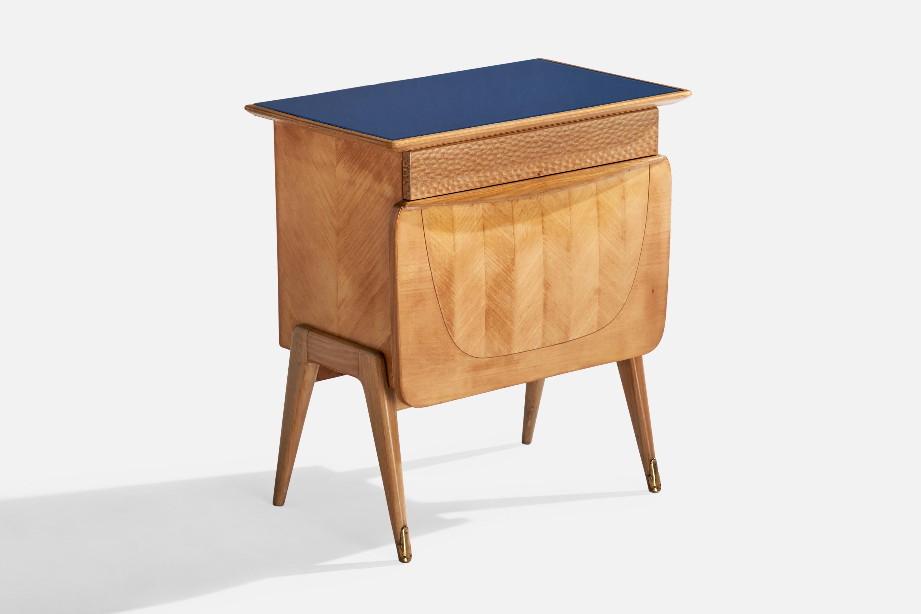Italian Designer, Nightstands, Wood, Glass, Brass, Italy, 1950s For Sale 1