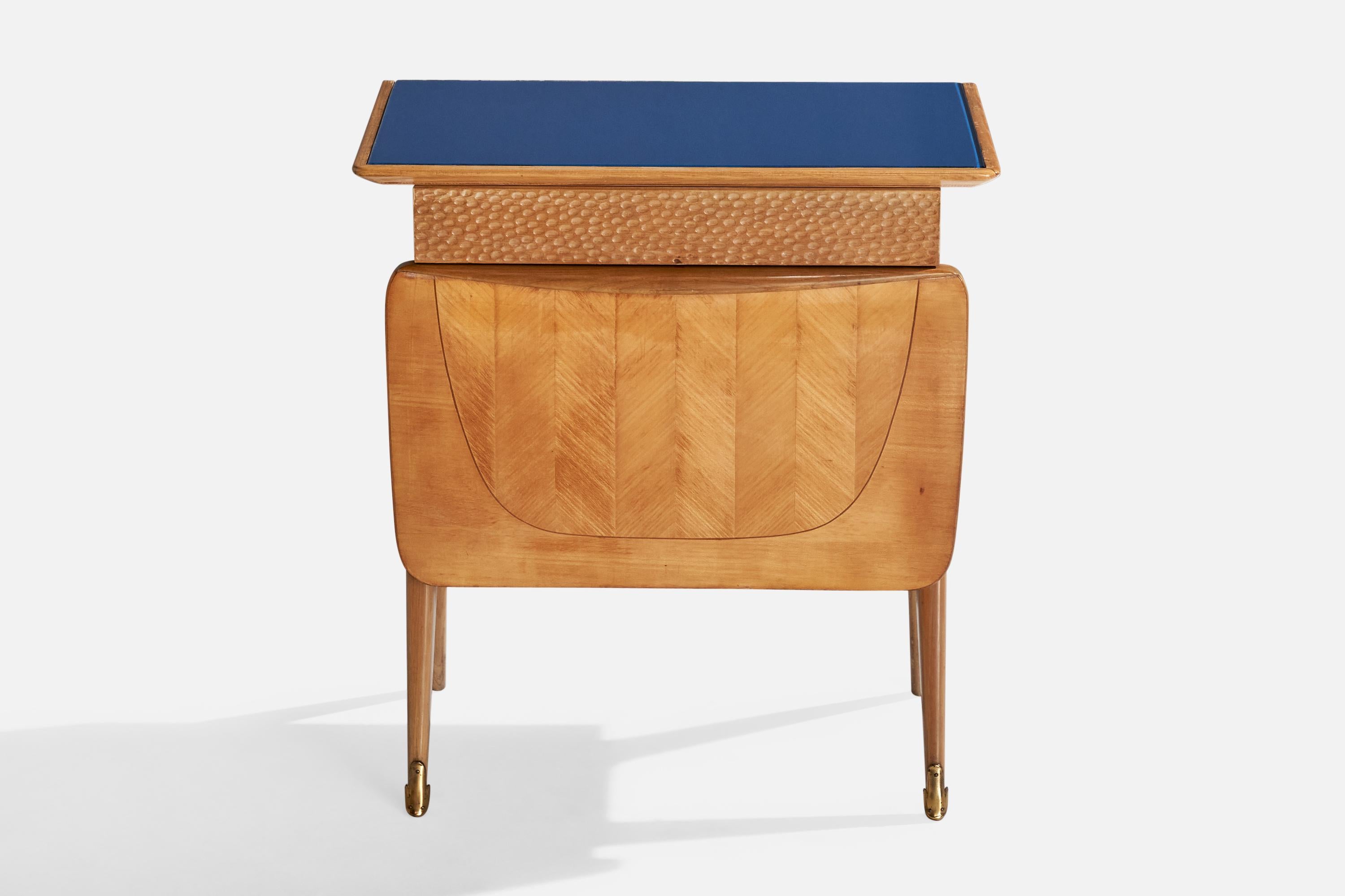 Italian Designer, Nightstands, Wood, Glass, Brass, Italy, 1950s For Sale 2