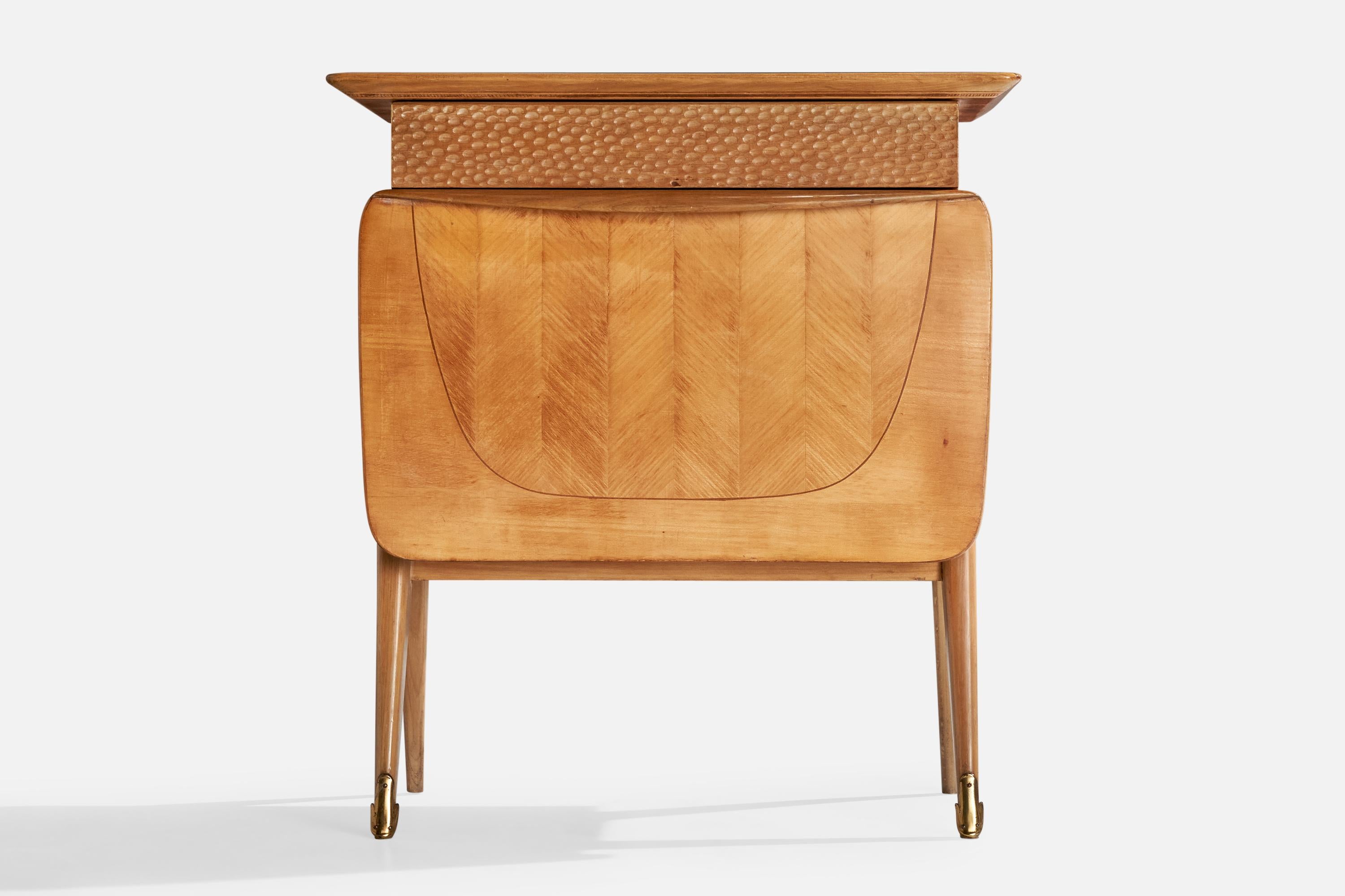 Italian Designer, Nightstands, Wood, Glass, Brass, Italy, 1950s For Sale 3