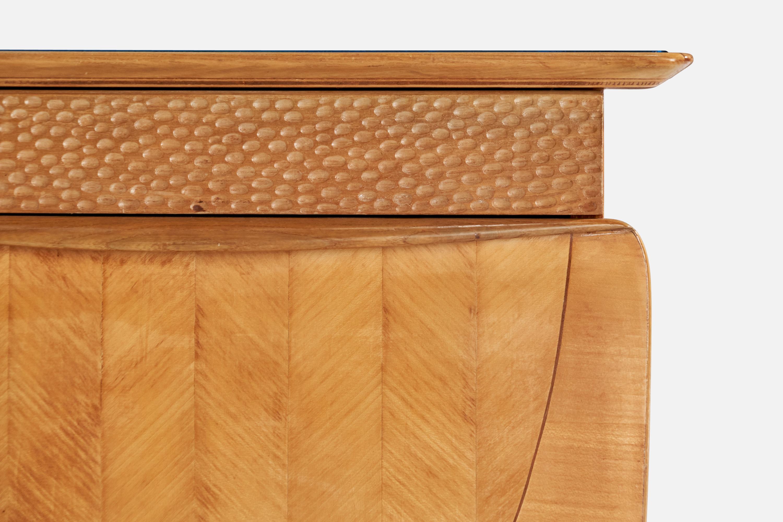 Italian Designer, Nightstands, Wood, Glass, Brass, Italy, 1950s For Sale 4