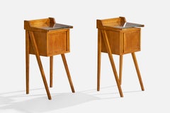 Italian Designer, Nightstands, Wood, Glass, Italy, 1940s