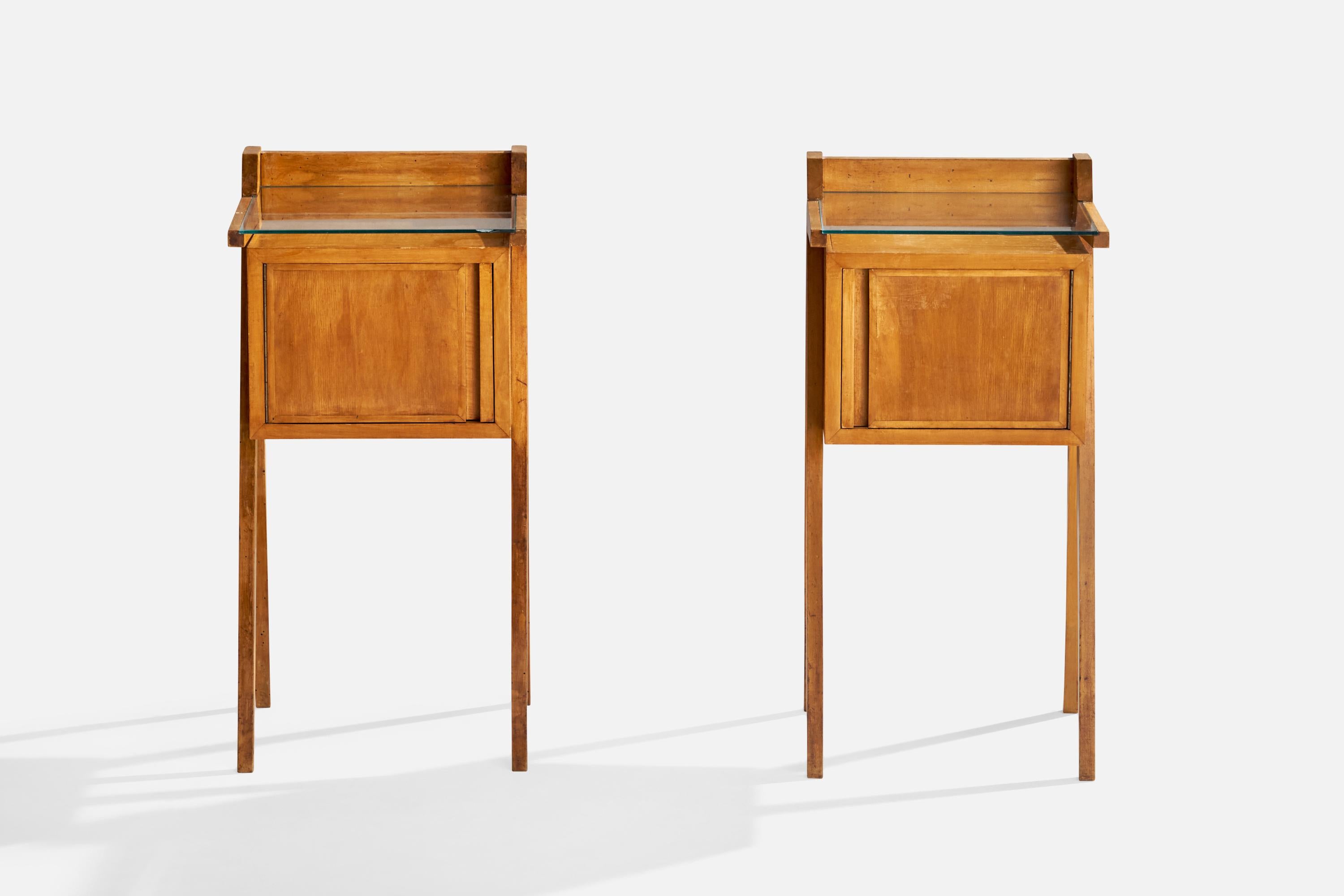 Milieu du XXe siècle Designer italien, tables de nuit, bois, verre, Italie, années 1940 en vente