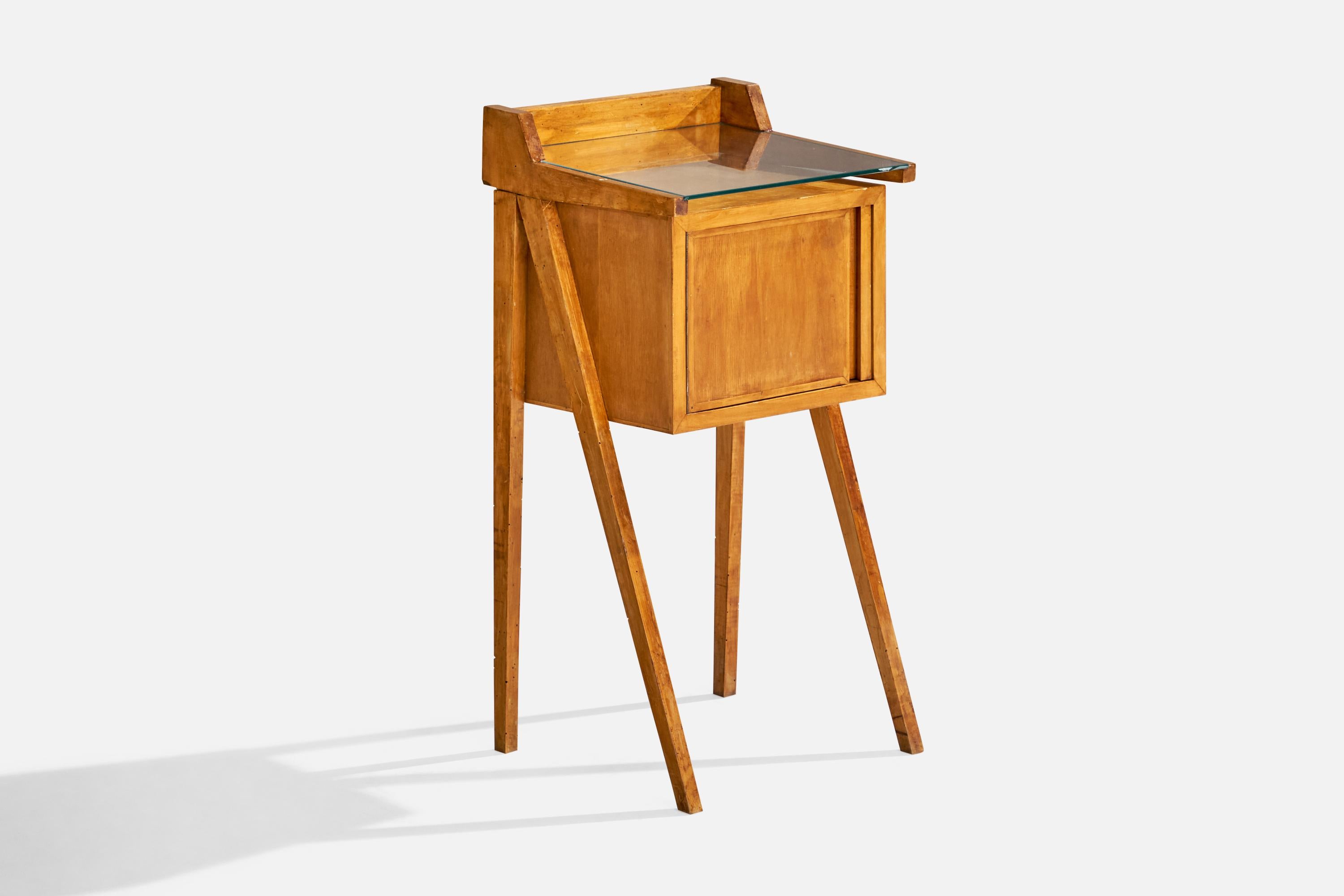 Designer italien, tables de nuit, bois, verre, Italie, années 1940 en vente 1