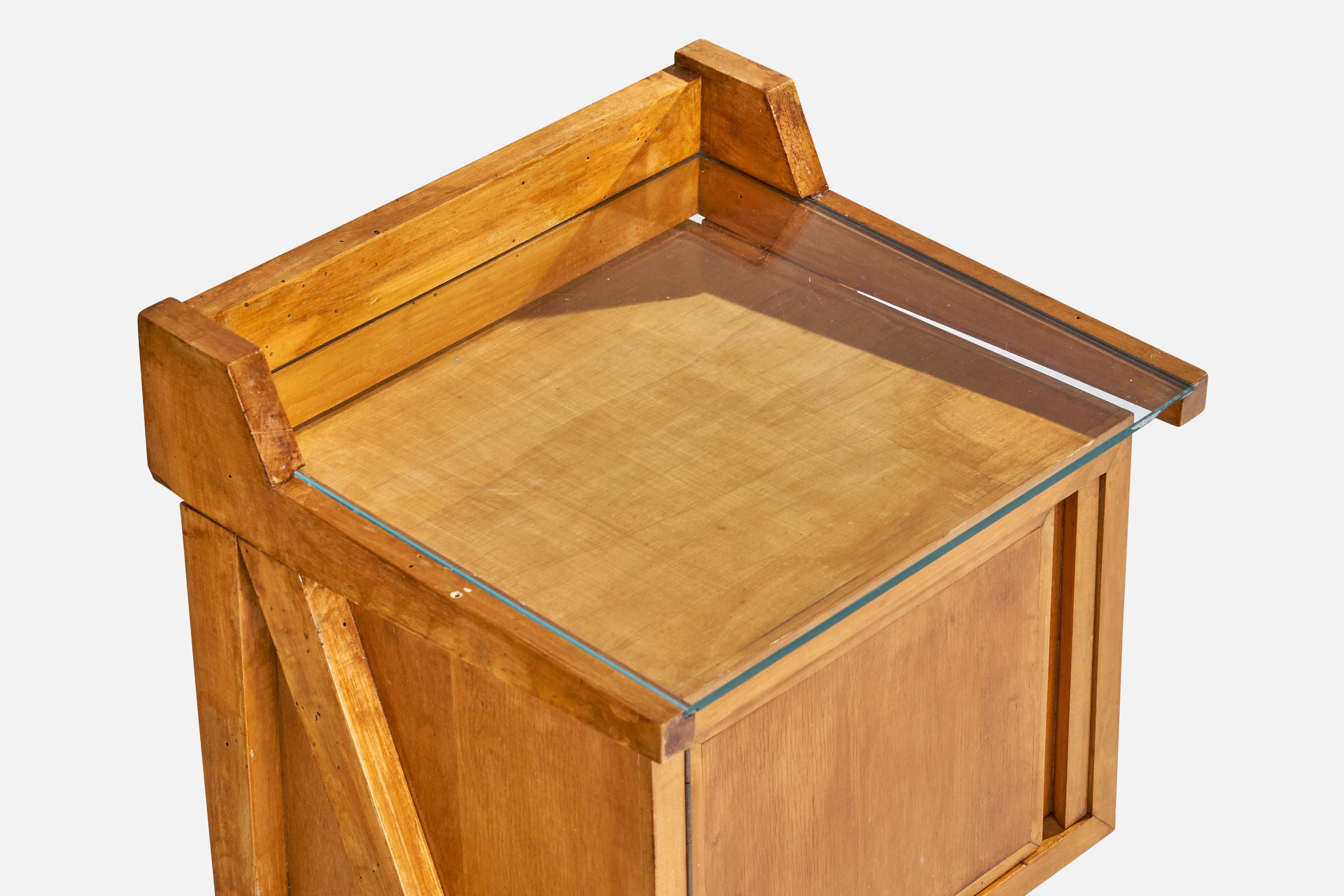 Designer italien, tables de nuit, bois, verre, Italie, années 1940 en vente 2