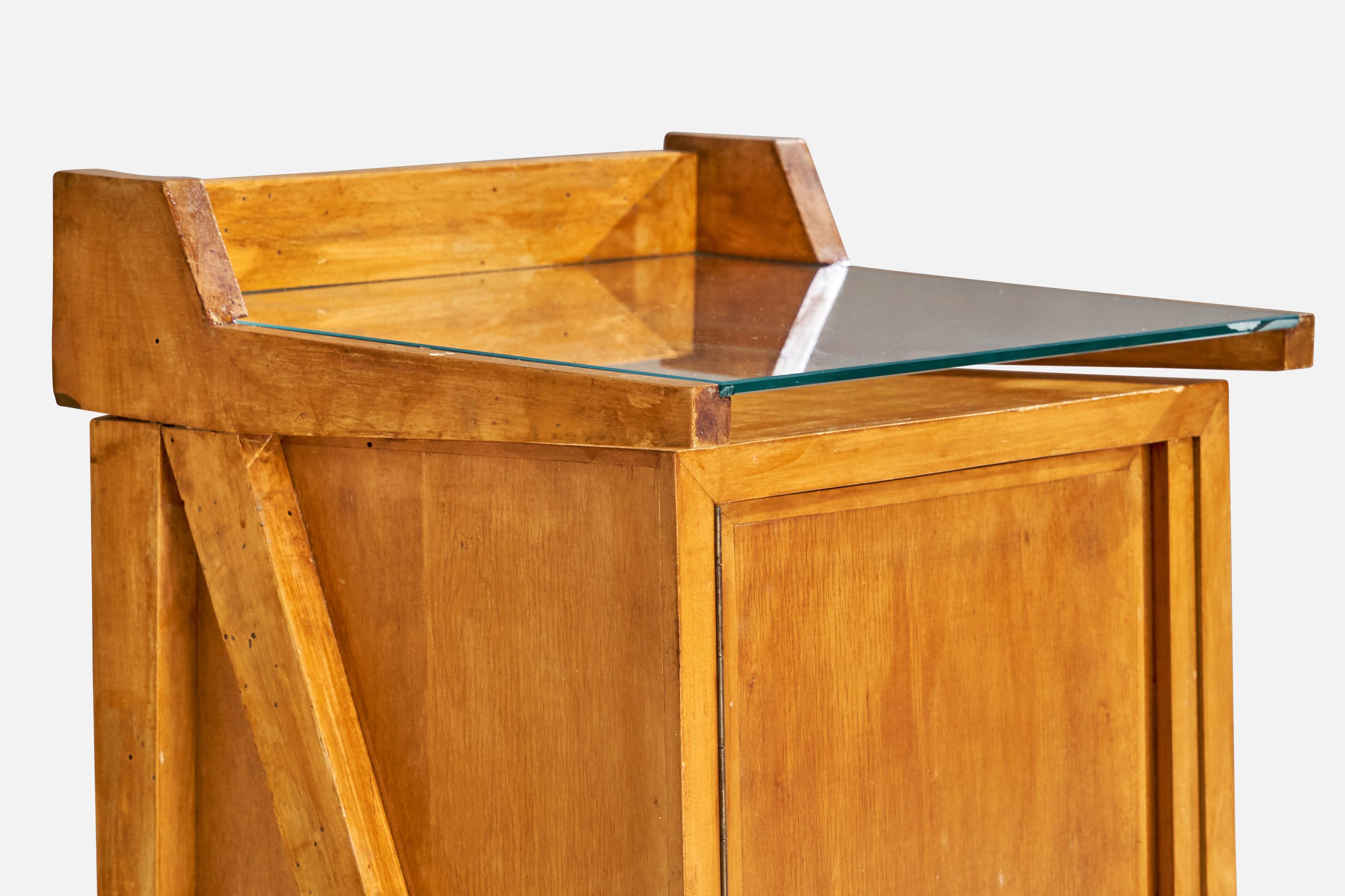 Designer italien, tables de nuit, bois, verre, Italie, années 1940 en vente 3