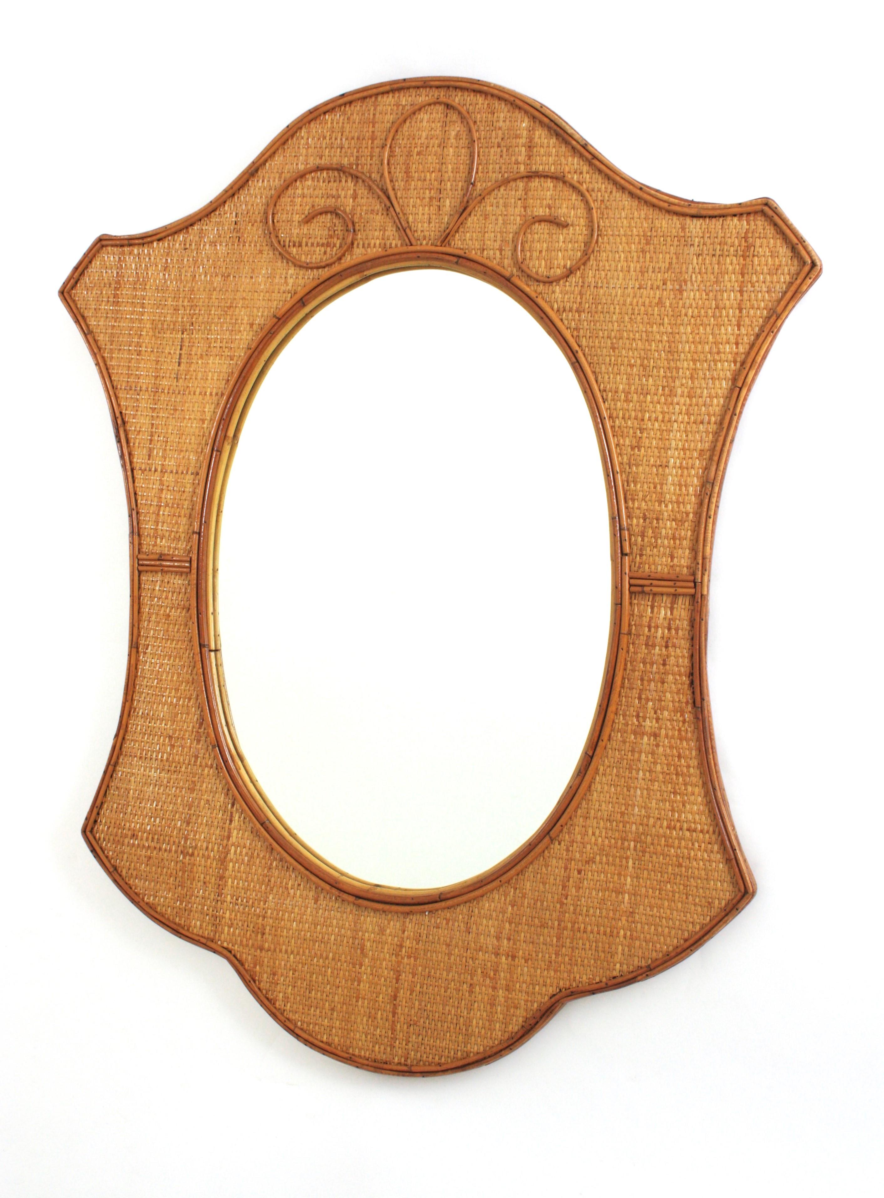 Specchio da parete organico moderno di design italiano, rattan, vimini intrecciato in vendita 2