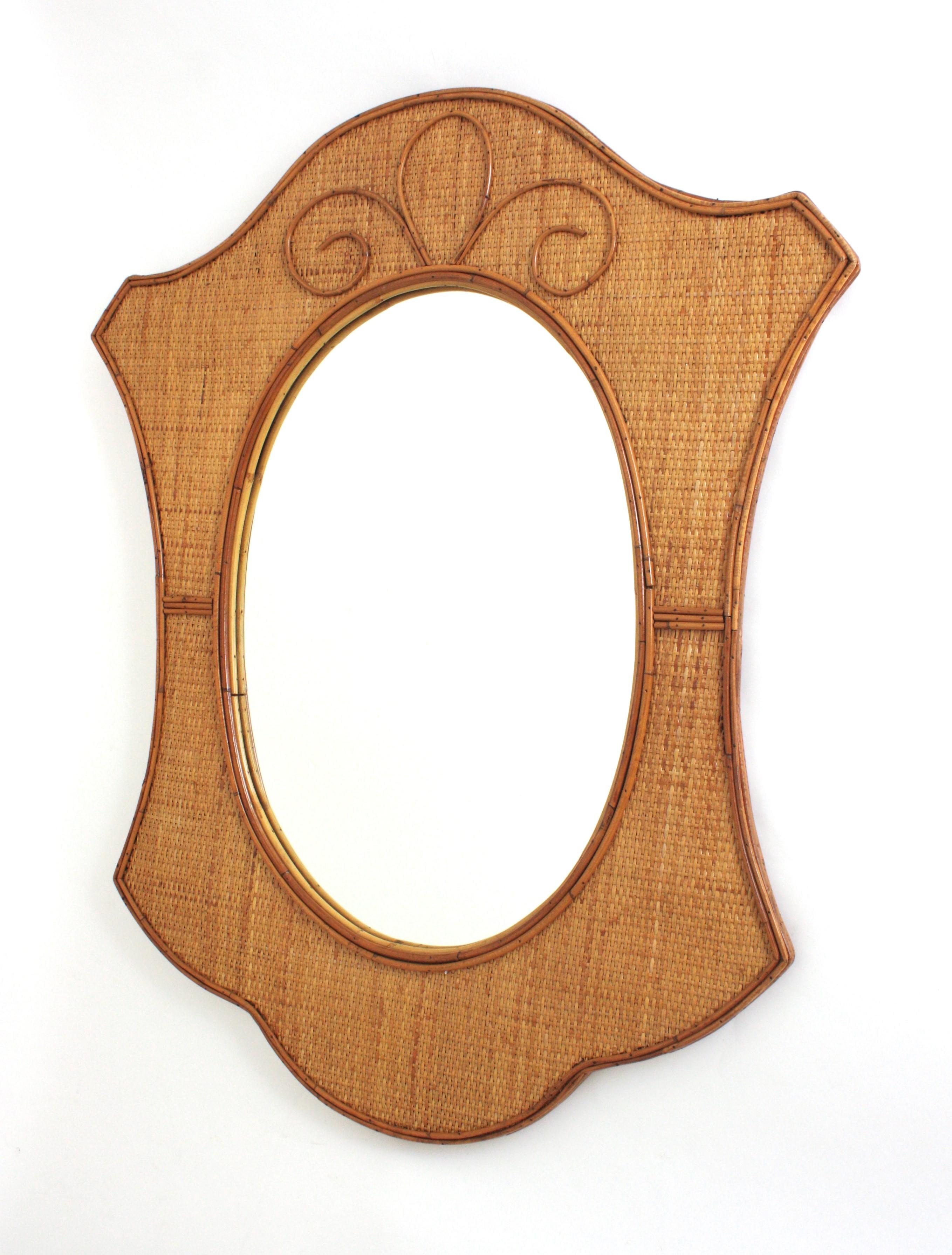 Specchio da parete organico moderno di design italiano, rattan, vimini intrecciato in vendita 4