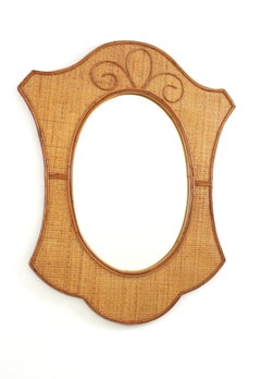 Italienischer organischer moderner italienischer Designer-Wandspiegel, Rattan, gewebtes Korbweide