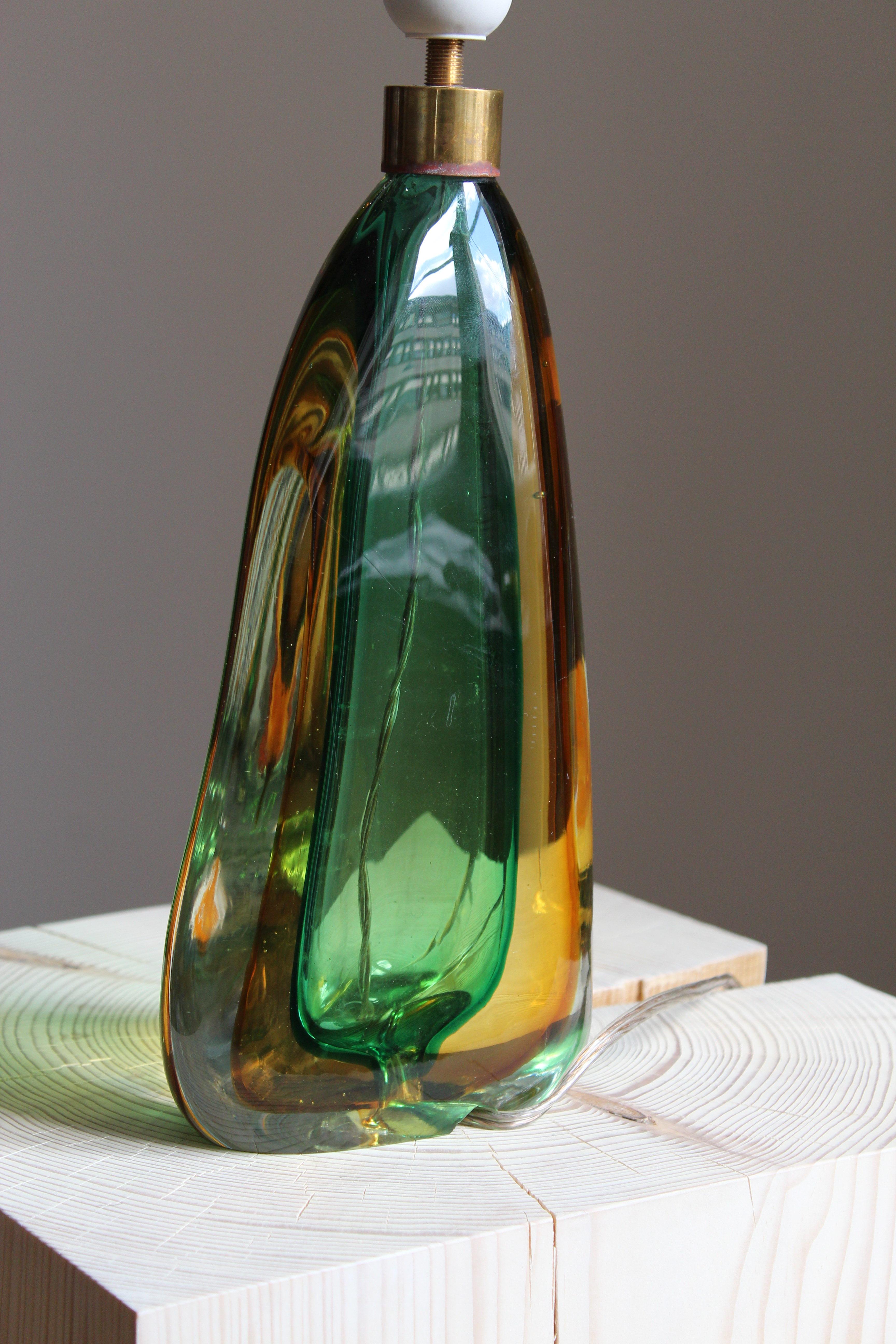 Mid-20th Century Italian Designer, Organic Table Lamp, Colored Murano Glass, Brass, 1960s