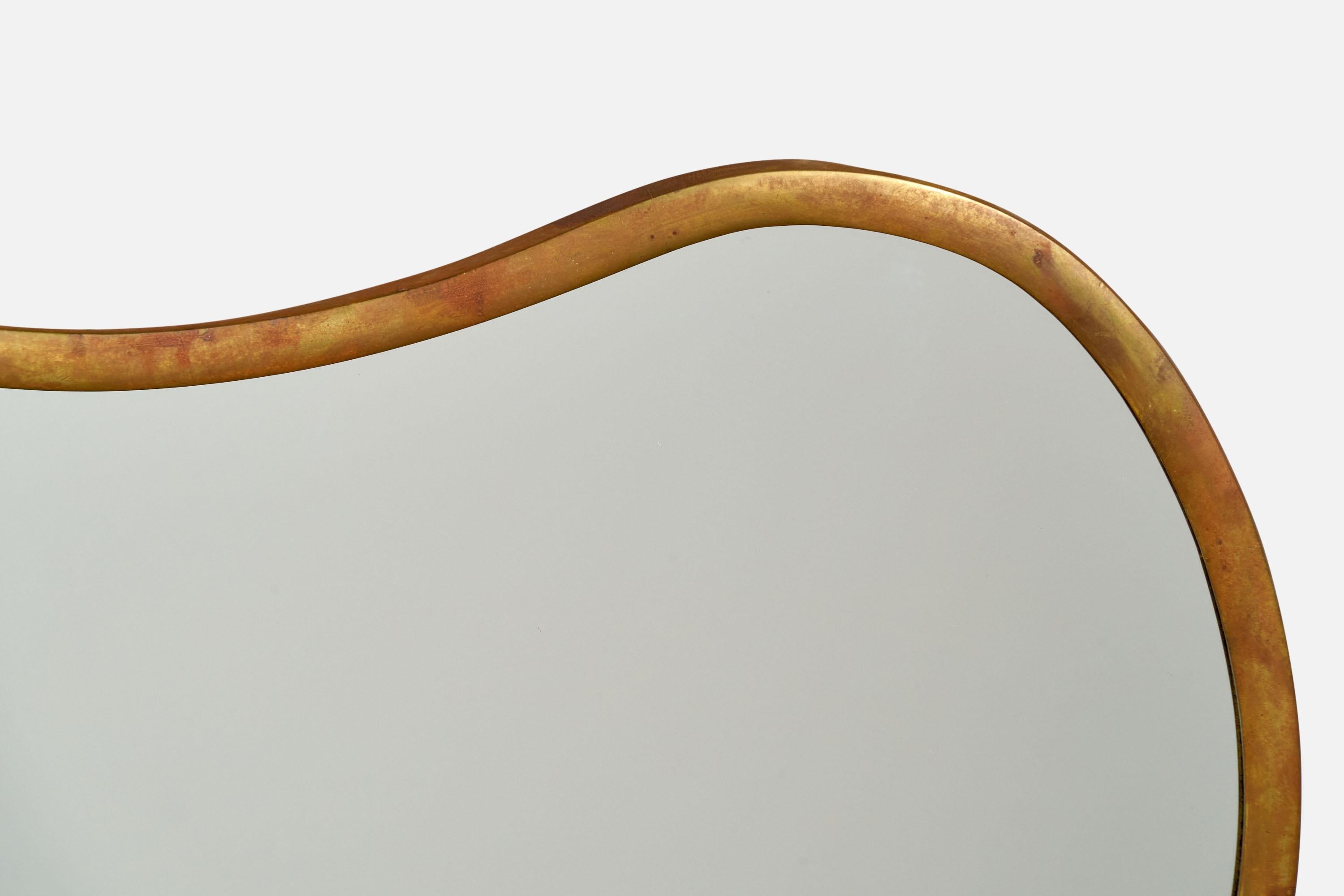Italian Designer, Organic Wall Mirror, Brass, Italy, 1940s For Sale 2