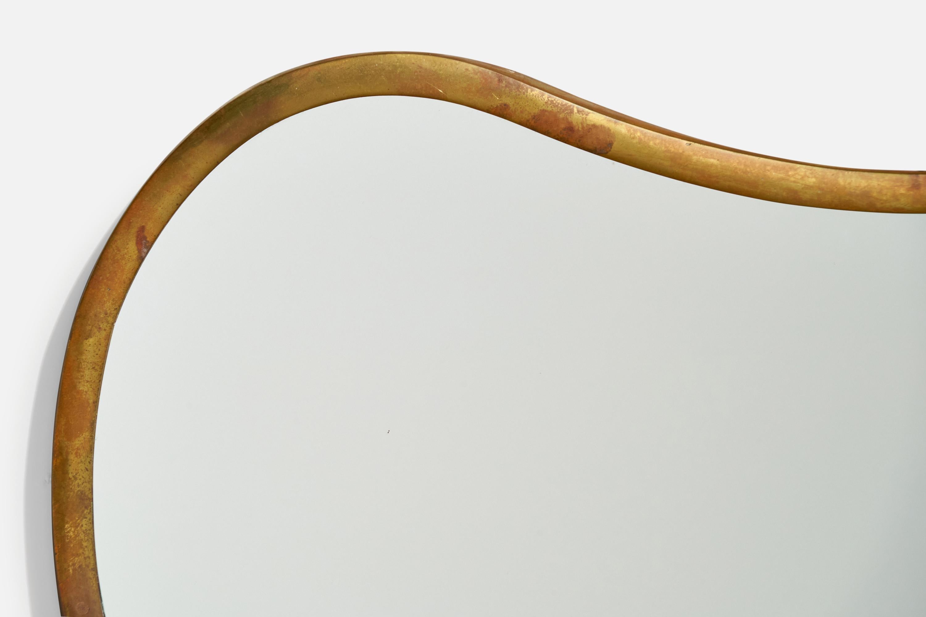 Italian Designer, Organic Wall Mirror, Brass, Italy, 1940s For Sale 3