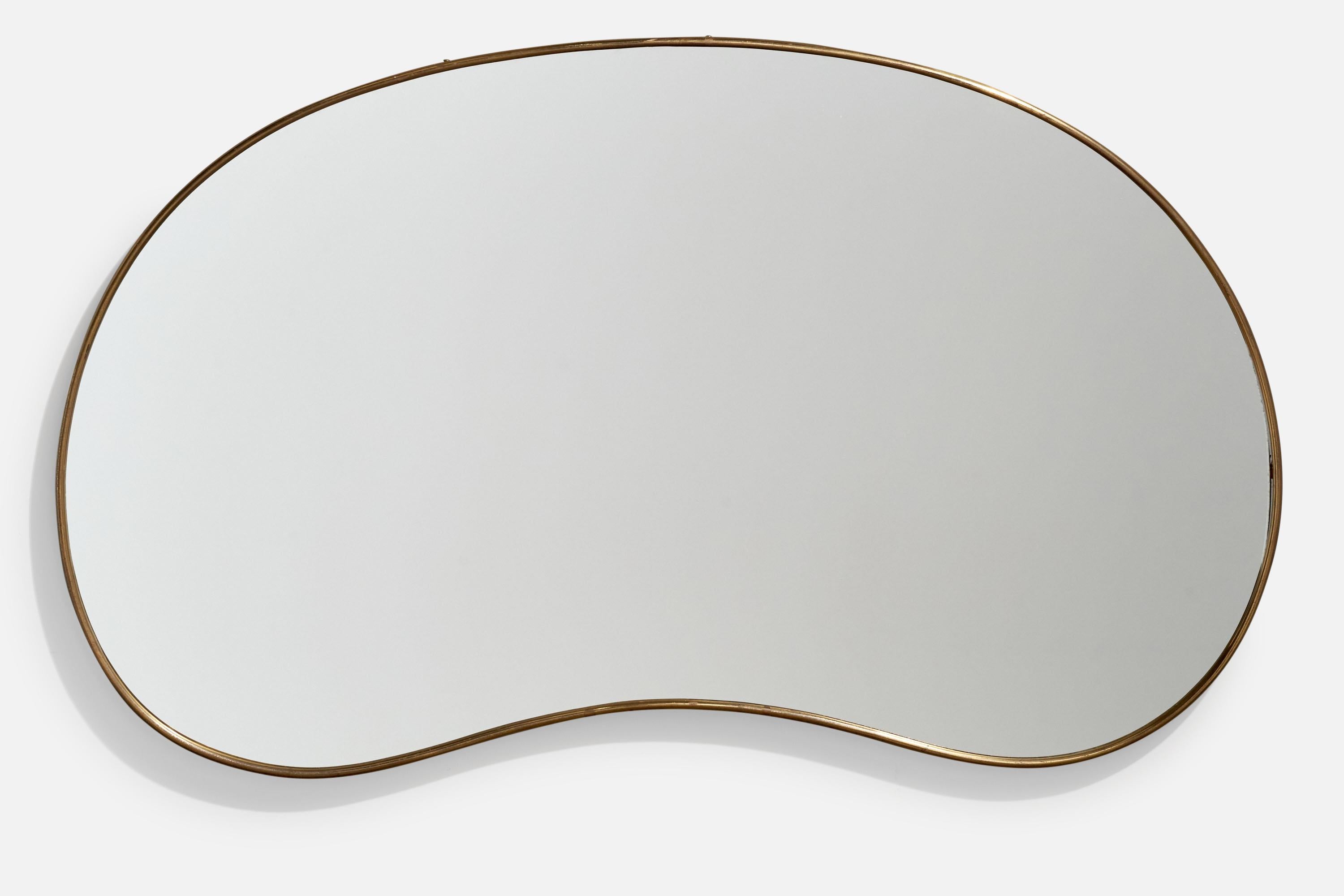 An organic brass wall mirror designed and produced in Italy, c. 1940s.
