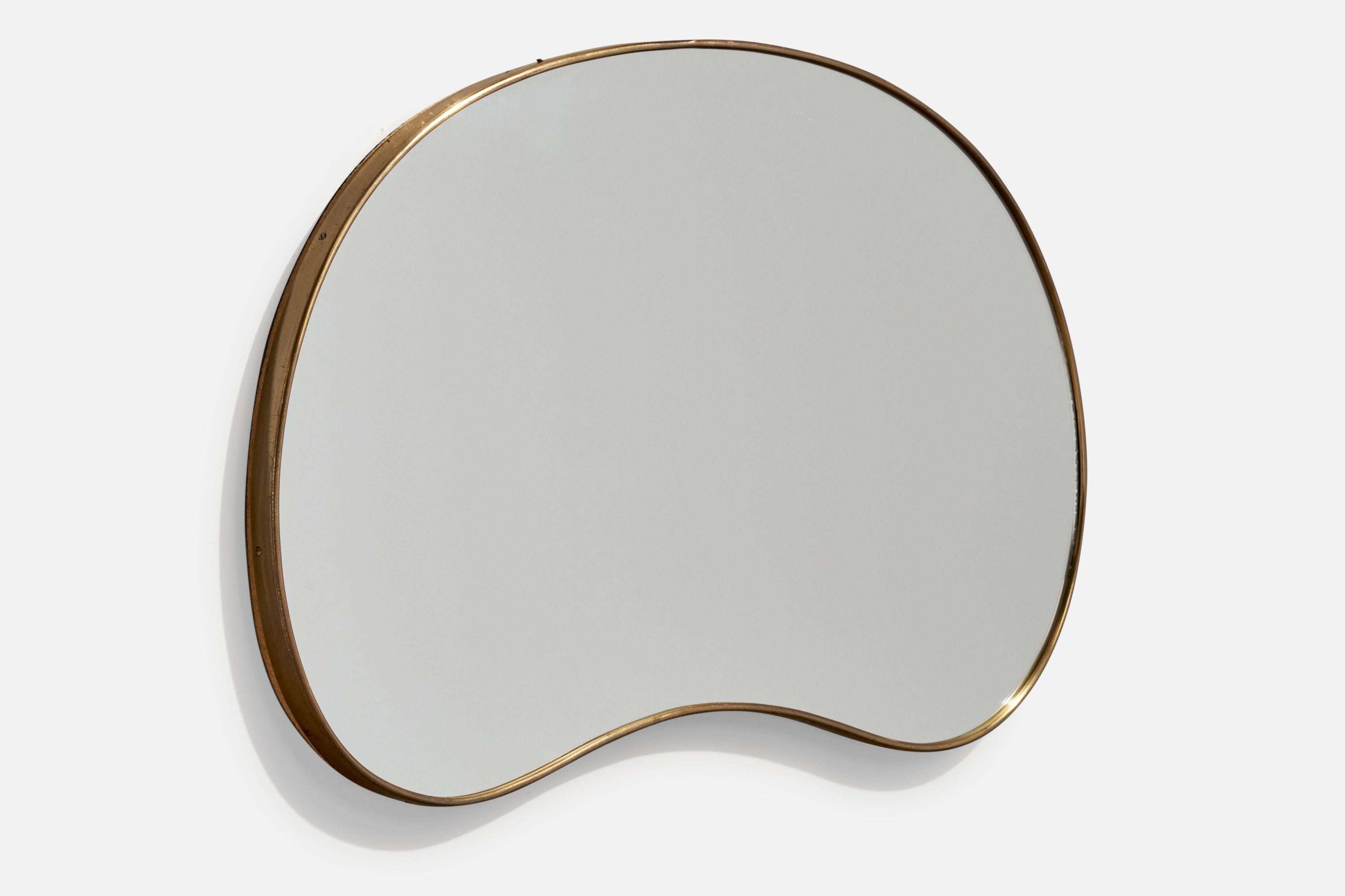 Organic Modern Italian Designer, Organic Wall Mirror, Brass, Italy, 1940s.