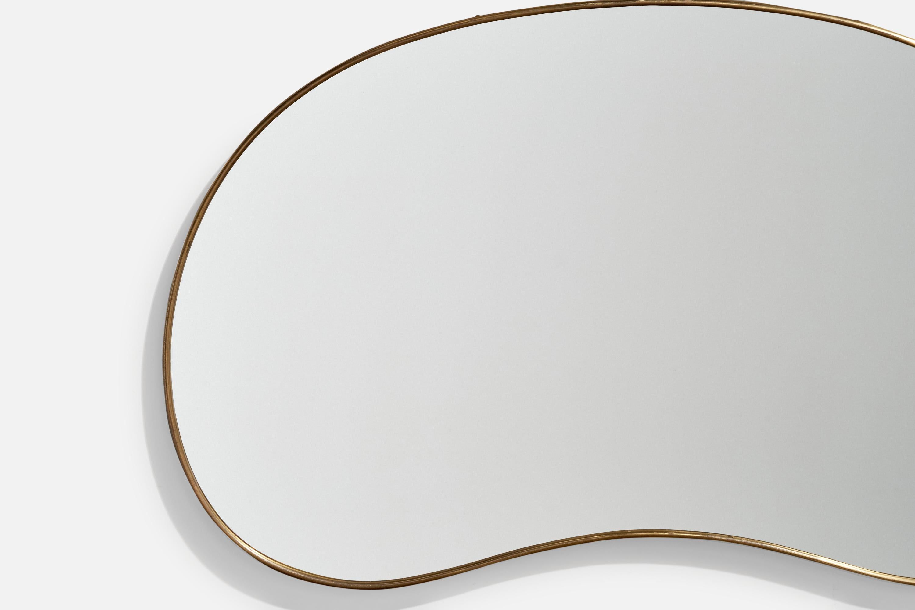 Mid-20th Century Italian Designer, Organic Wall Mirror, Brass, Italy, 1940s.
