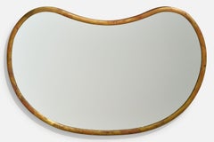 Italian Designer, Organic Wall Mirror, Brass, Italy, 1940s
