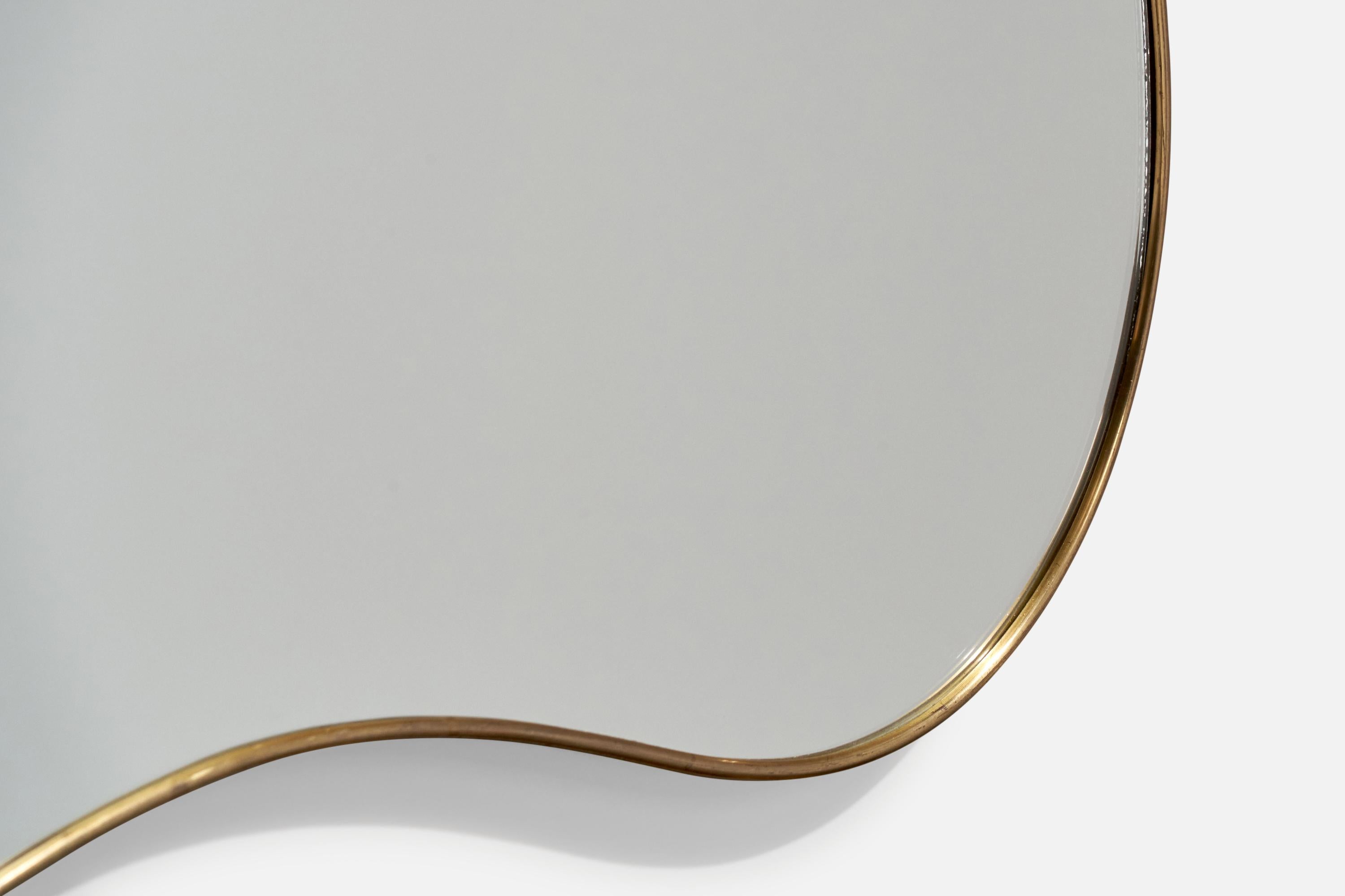 Italian Designer, Organic Wall Mirror, Brass, Italy, 1940s. 1