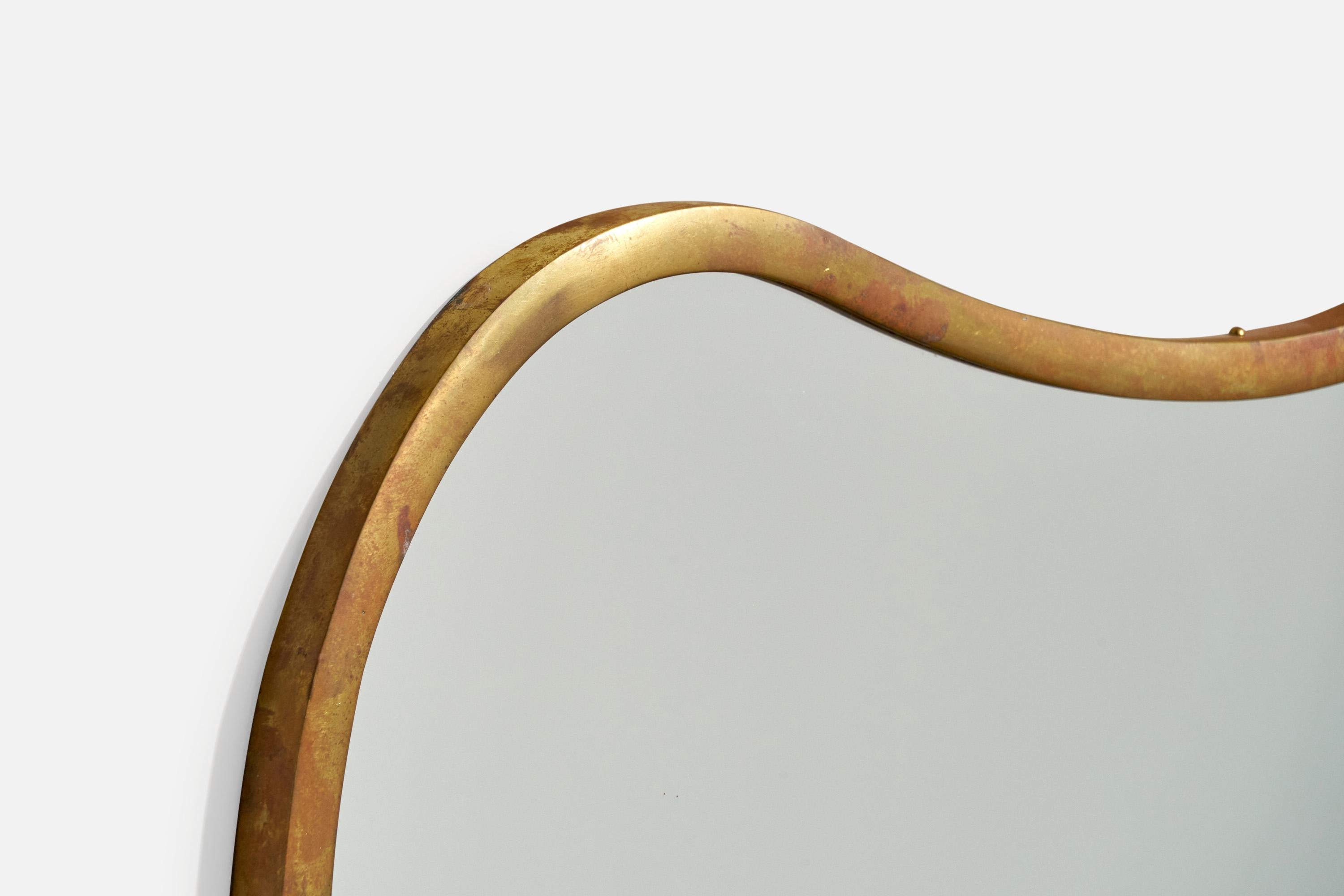 Italian Designer, Organic Wall Mirror, Brass, Italy, 1940s In Good Condition For Sale In High Point, NC