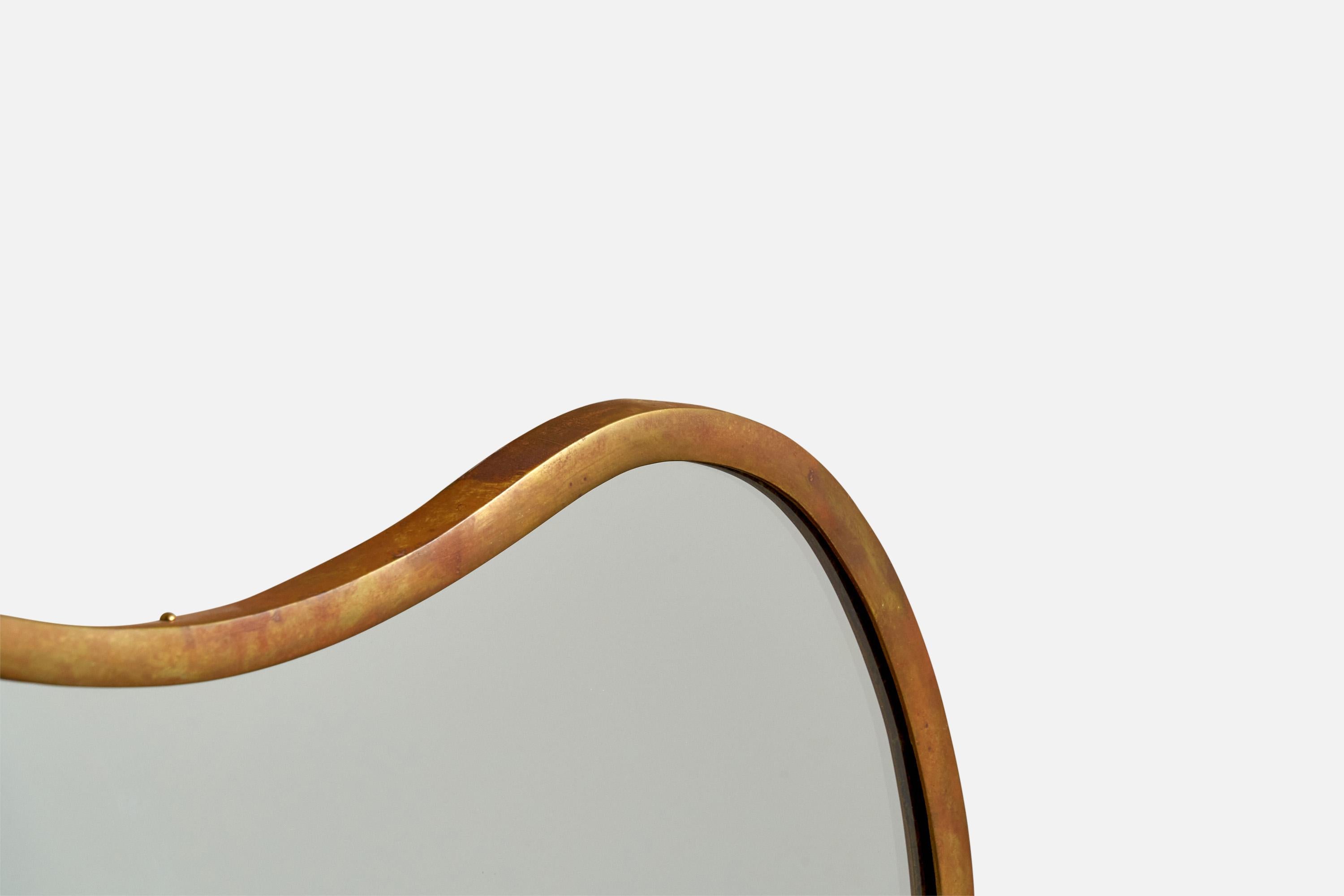 Mid-20th Century Italian Designer, Organic Wall Mirror, Brass, Italy, 1940s For Sale