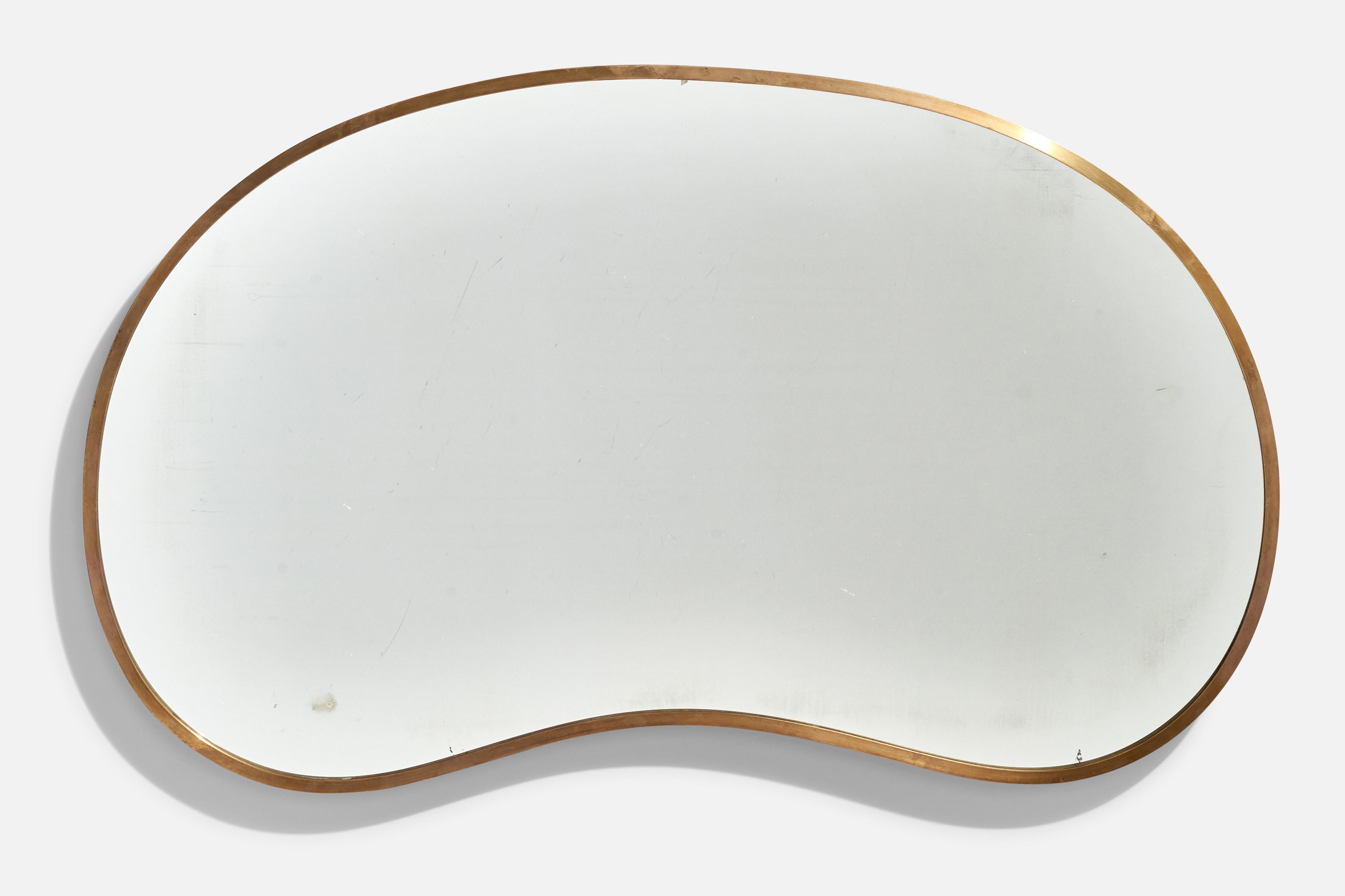 Italian Designer, Organic Wall Mirror, Brass, Italy, 1940s
